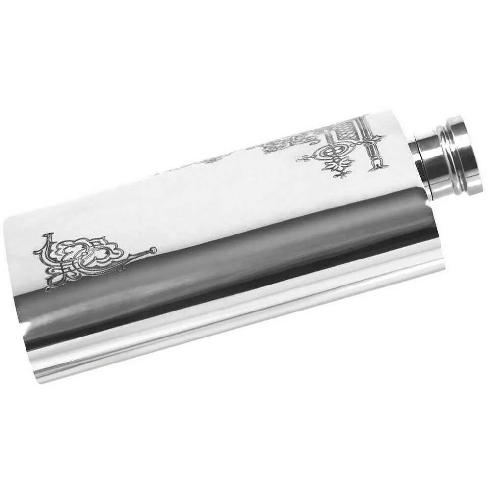 English Pewter Company 6oz Gothic Hip Flask - Silver - Image 2
