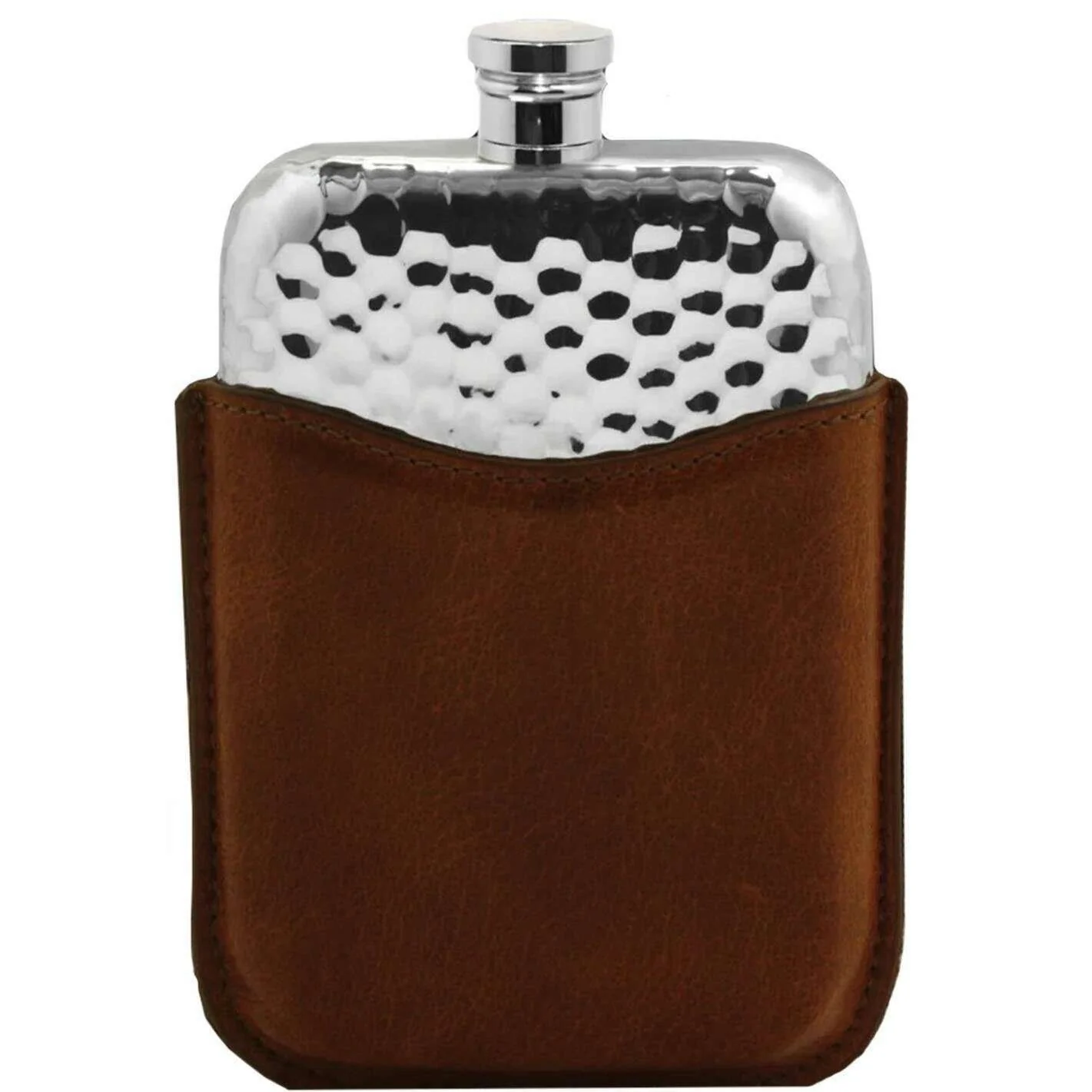 English Pewter Company 6oz Hammered Purse Flask and Pouch - Silver/Brown