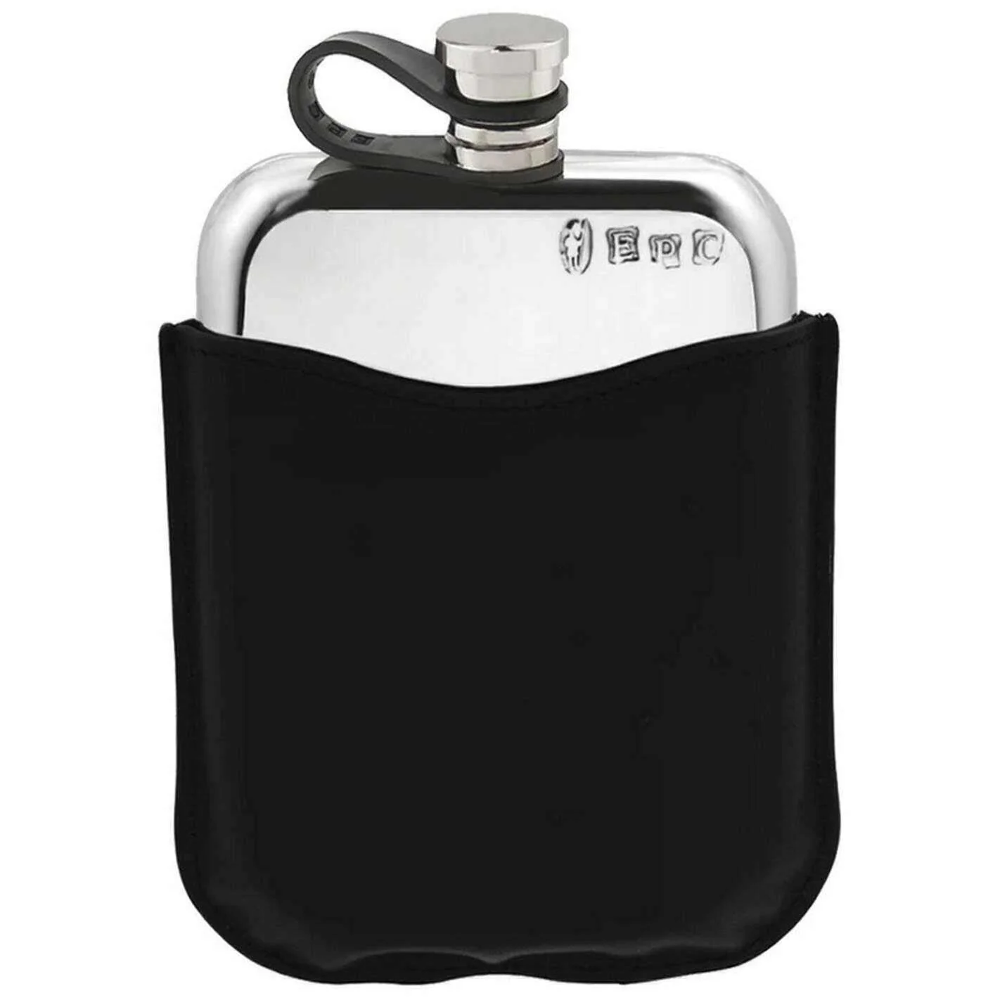 English Pewter Company 6oz Leather Pouch Flexi Cap Purse Flask - Silver
