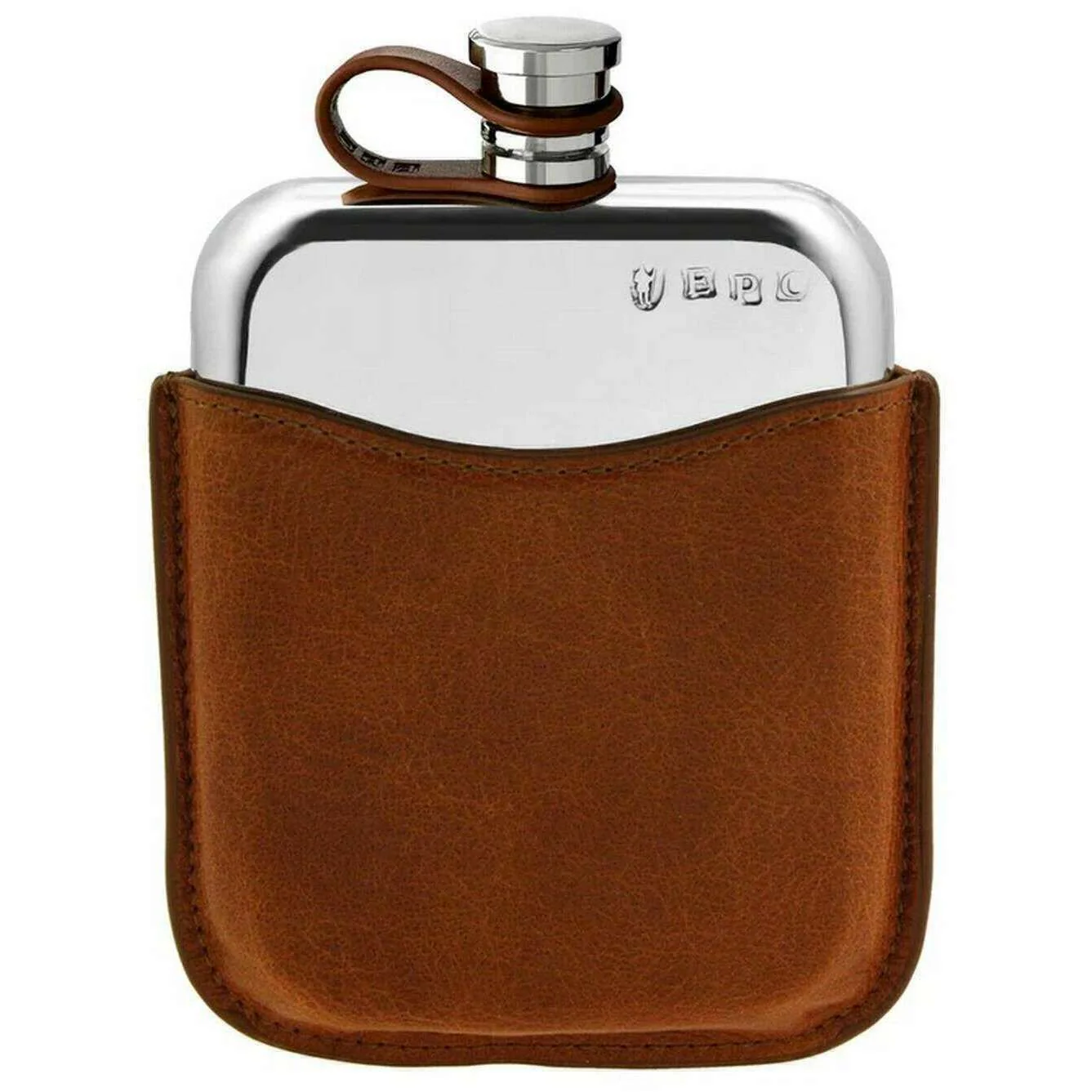 English Pewter Company 6oz Leather Pouch Flexi Cap Purse Flask - Silver