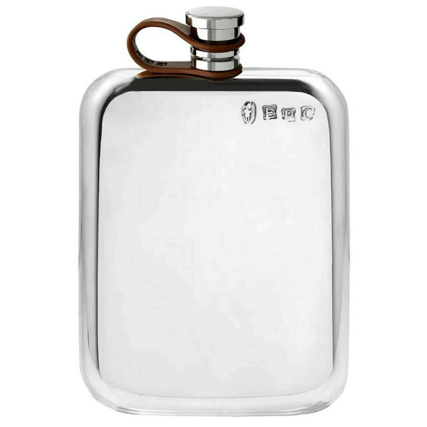 English Pewter Company 6oz Plain Leather Flexi Cap Purse Flask - Silver
