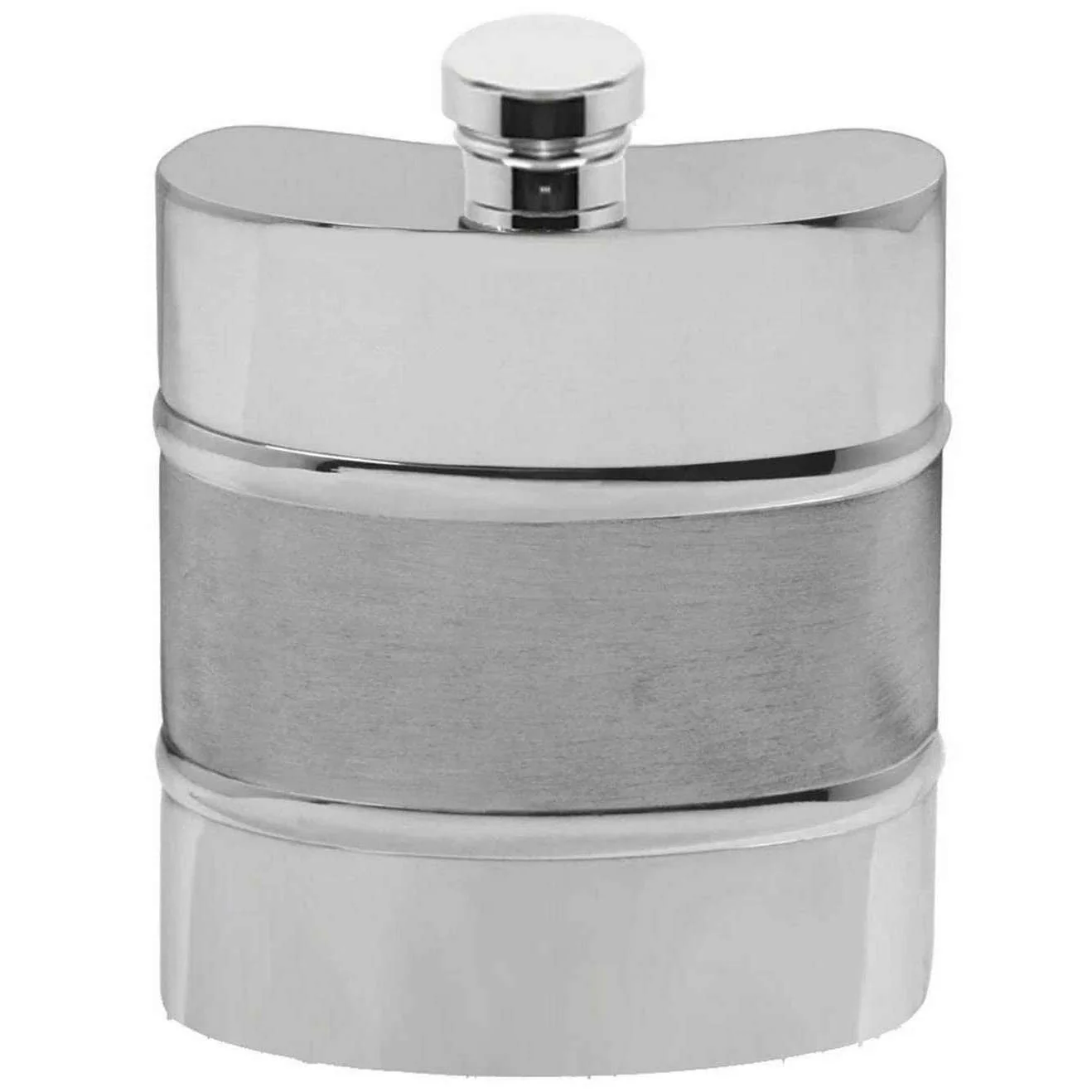 English Pewter Company 6oz Plain Satin Band Hip Flask - Silver