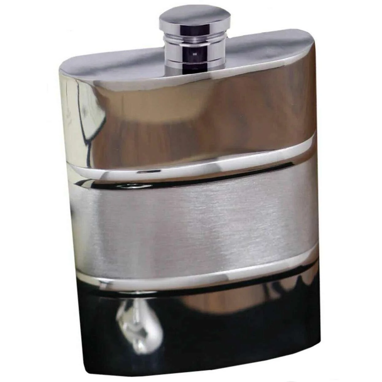 English Pewter Company 6oz Plain Satin Band Hip Flask - Silver - Image 3