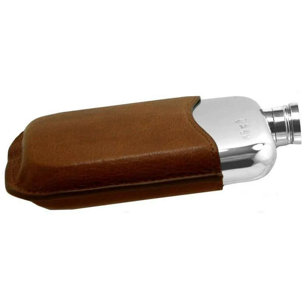 English Pewter Company 6oz Purse Flask with Pouch - Silver/Brown - Image 2