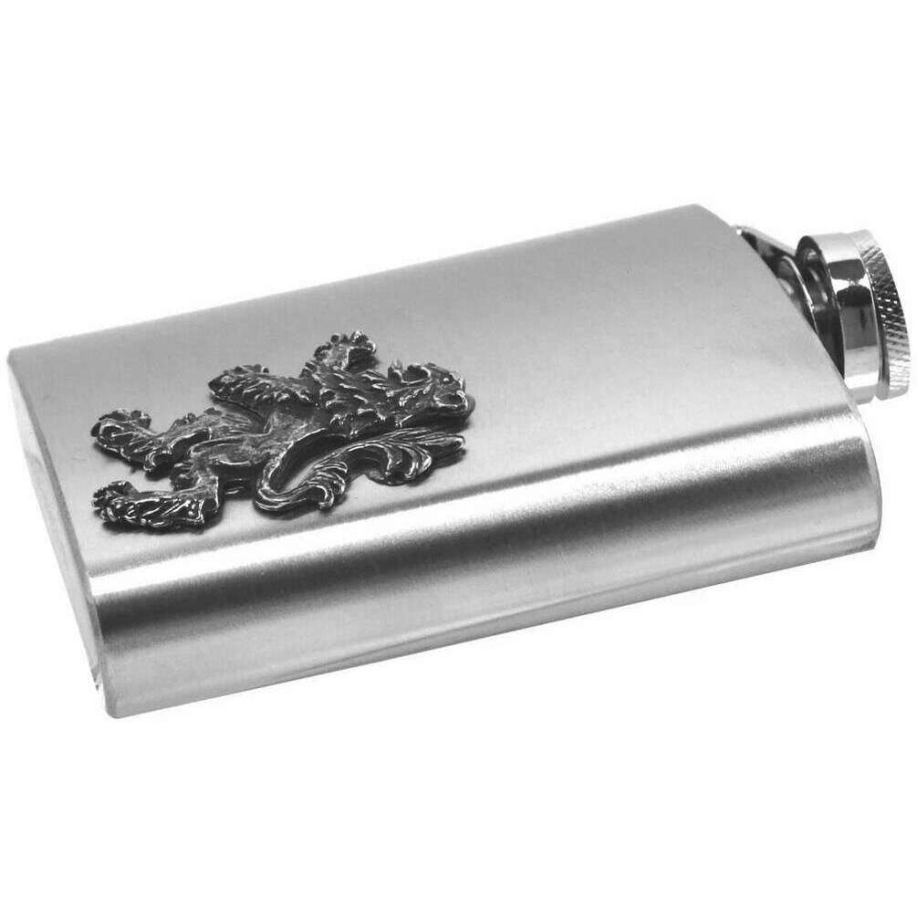 English Pewter Company 6oz Rampant Lion Badge Flask - Silver - Image 2