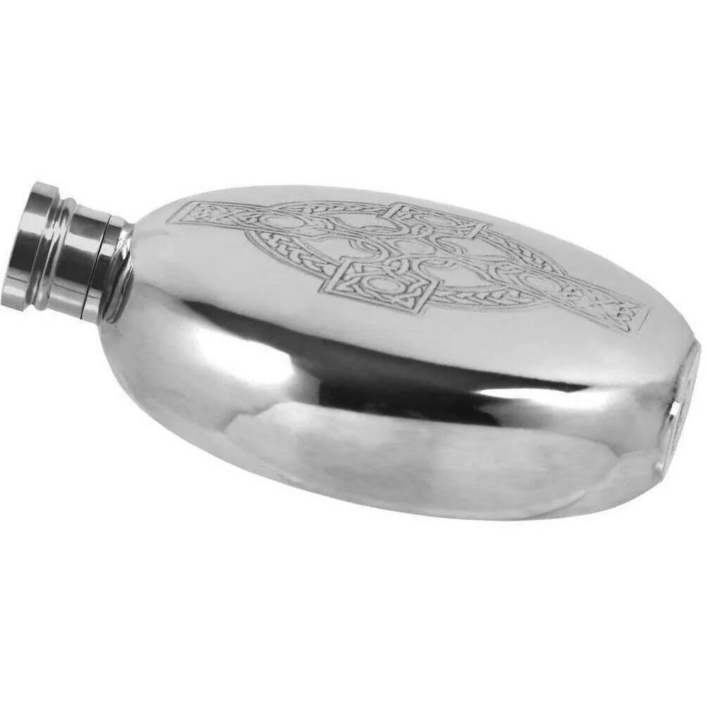 English Pewter Company 6oz Round Celtic Cross Flask - Silver - Image 2