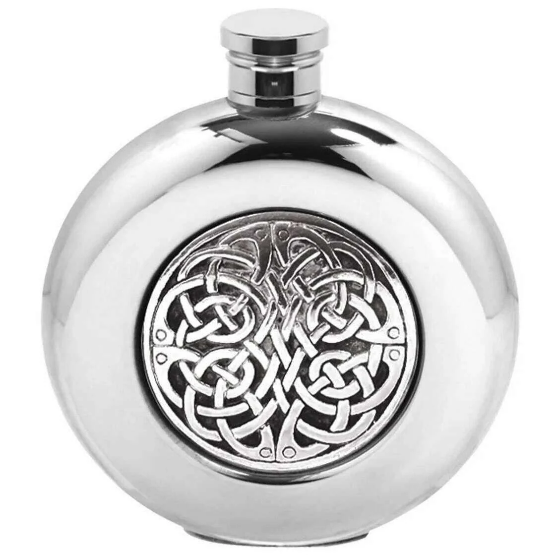 English Pewter Company 6oz Round Celtic Disk Flask - Silver