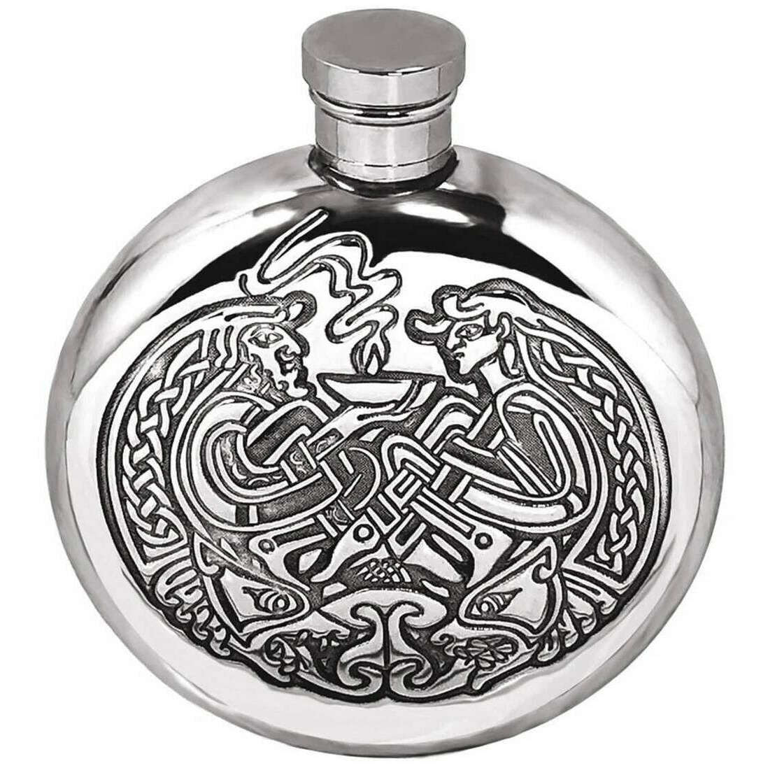 English Pewter Company 6oz Round Celtic Flask - Silver