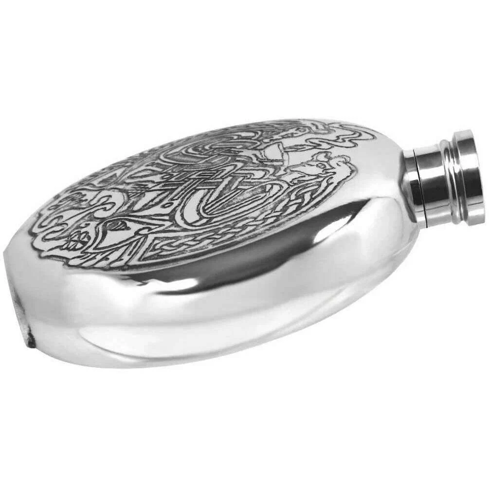 English Pewter Company 6oz Round Celtic Flask - Silver - Image 2