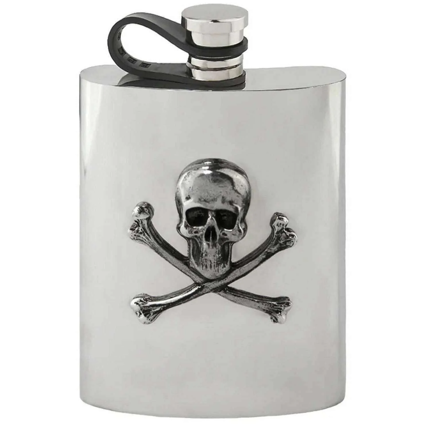 English Pewter Company 6oz Skull and Crossbones Flexi Cap Hip Flask - Silver