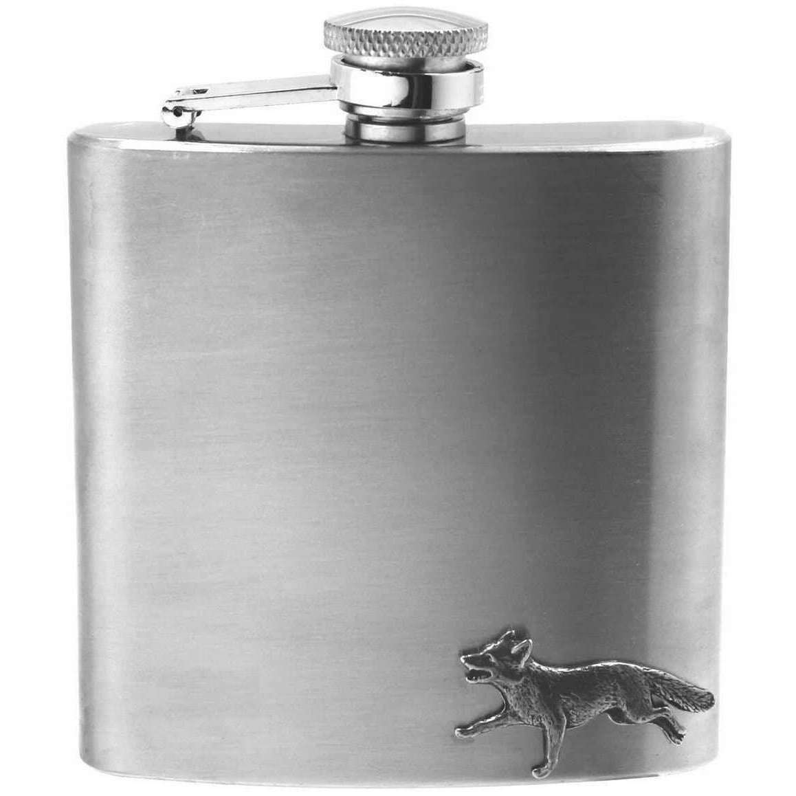 English Pewter Company 6oz Stainless Steel Fox Hip Flask - Silver
