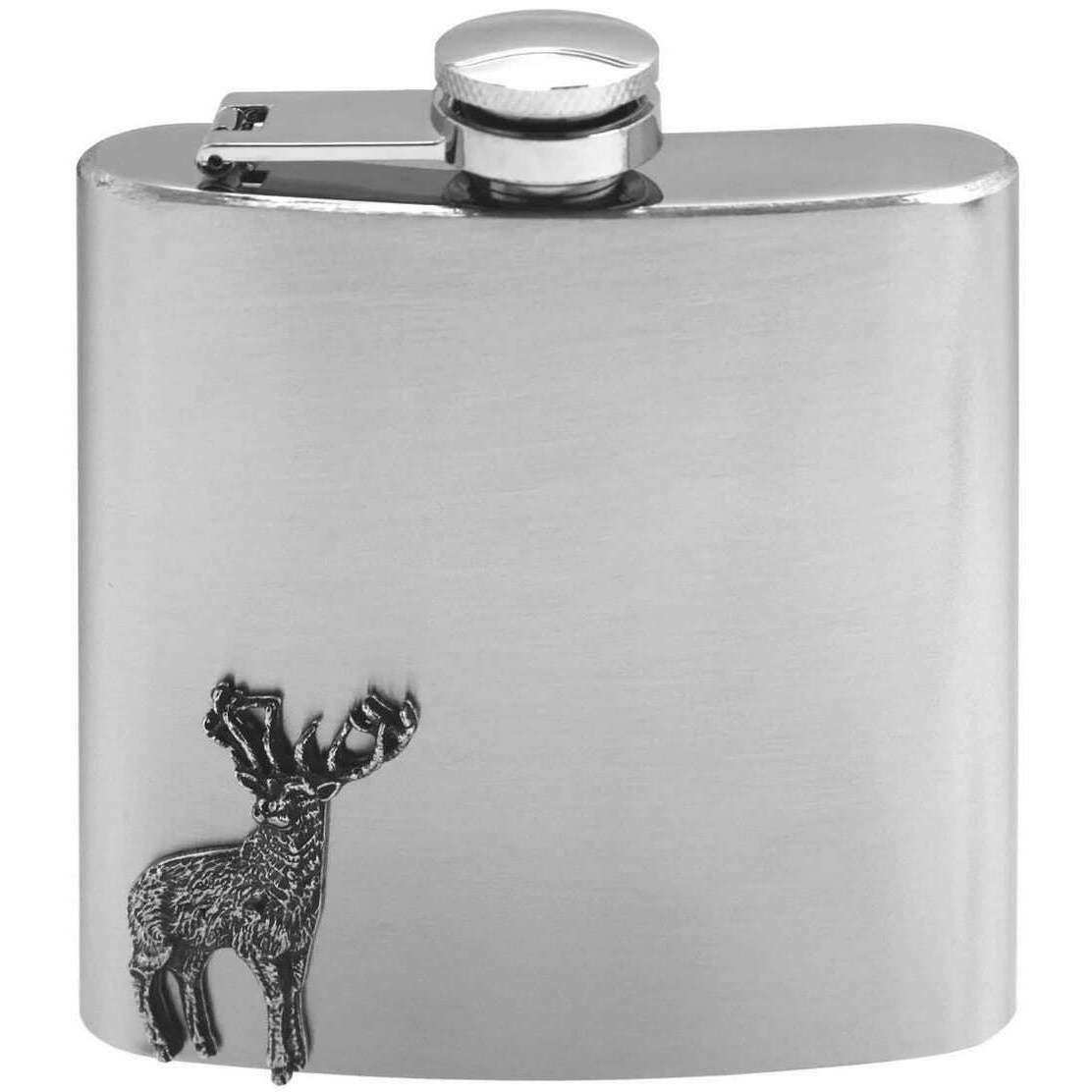 English Pewter Company 6oz Stainless Steel Stag Hip Flask - Silver