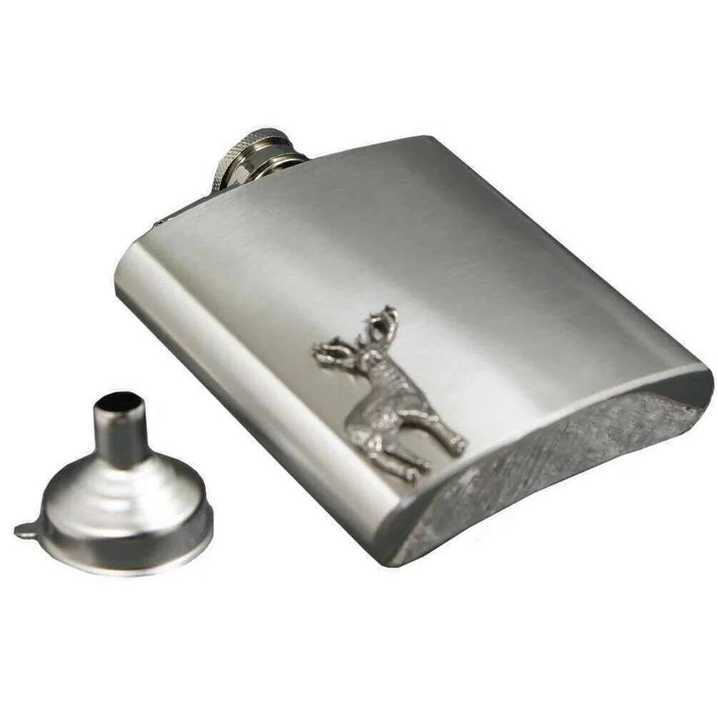 English Pewter Company 6oz Stainless Steel Stag Hip Flask - Silver - Image 3