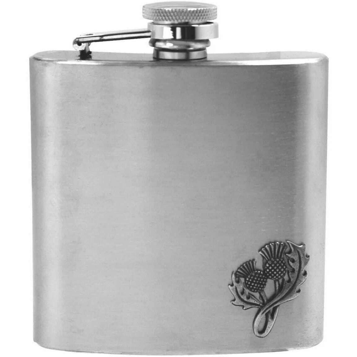 English Pewter Company 6oz Thistle Badge Flask - Silver