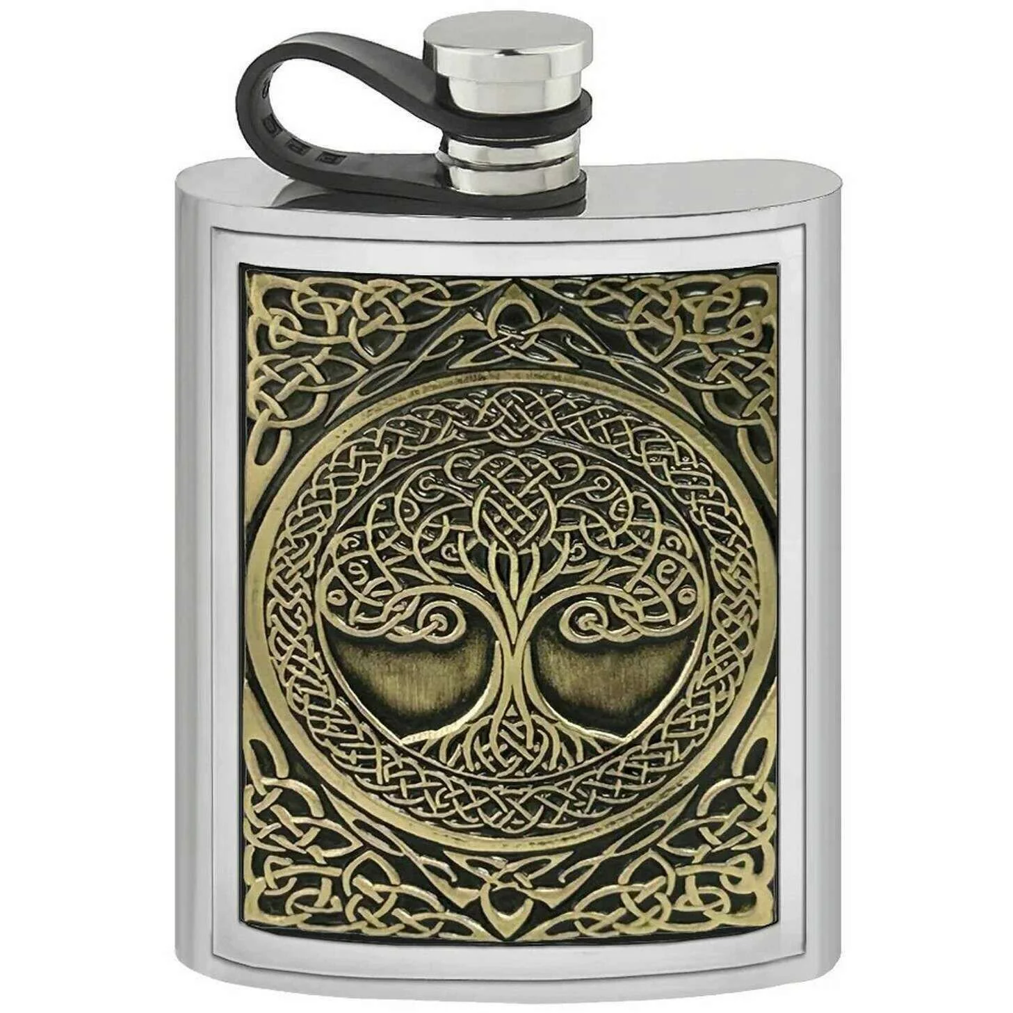 English Pewter Company 6oz Tree Of Life Hip Flask - Silver/Brass Gold