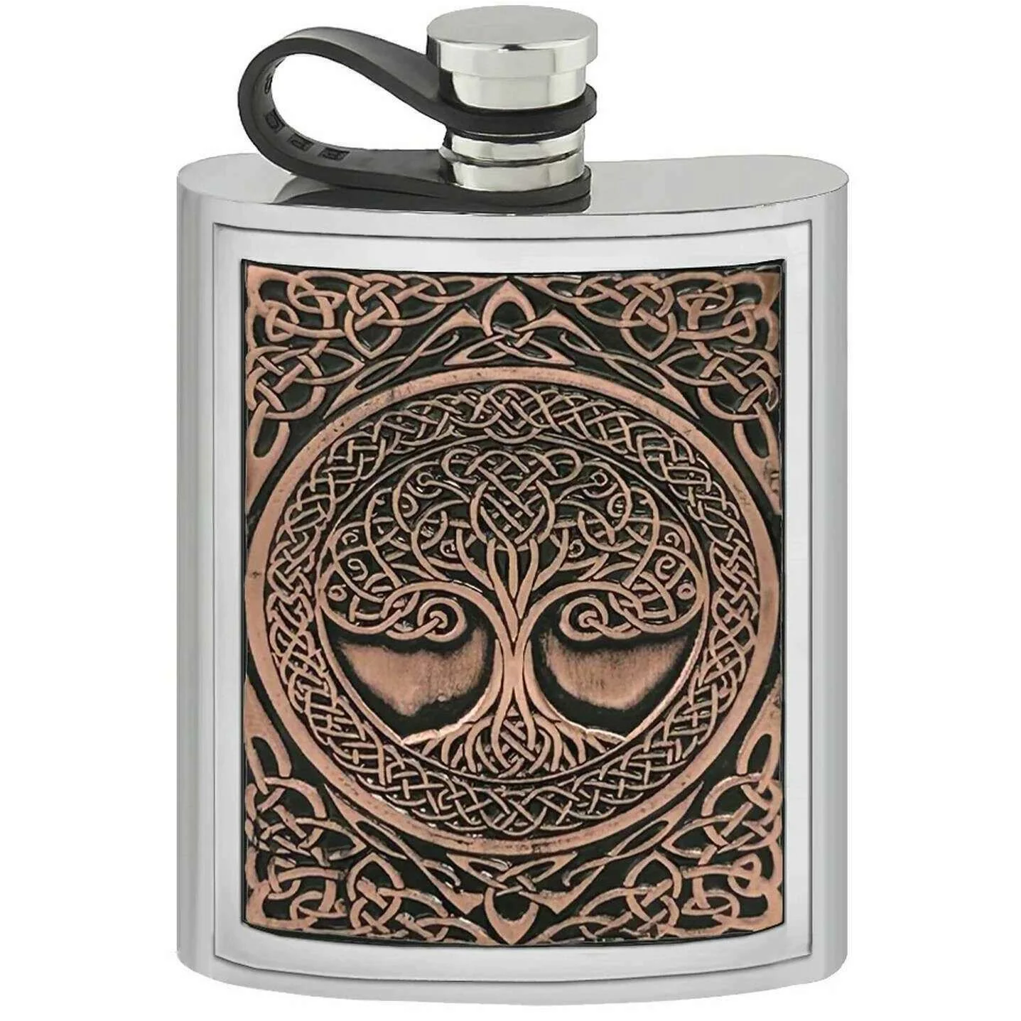 English Pewter Company 6oz Tree Of Life Hip Flask - Silver/Copper Orange
