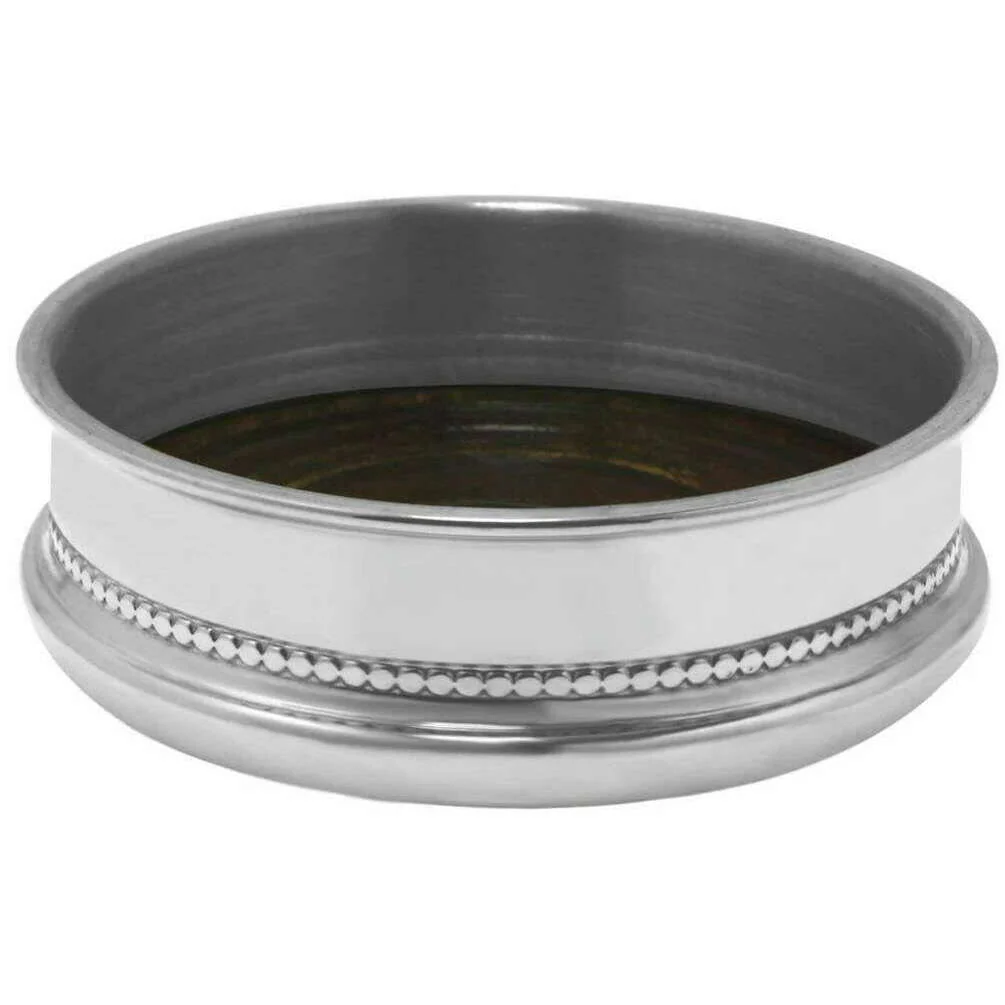 English Pewter Company Beaded Wine Bottle Coaster - Silver/Brown - Image 2