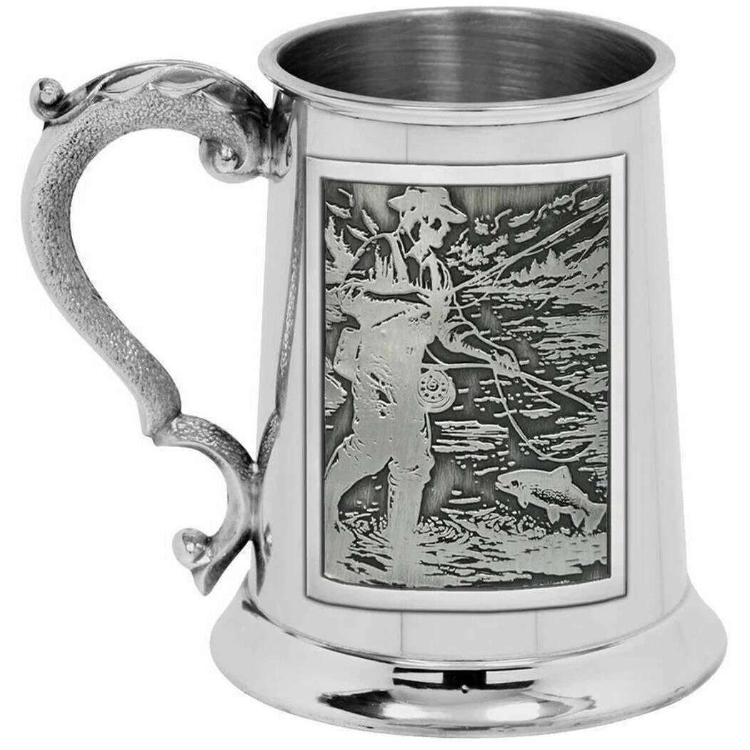 English Pewter Company Embossed Fishing 1 Pint Tankard - Silver