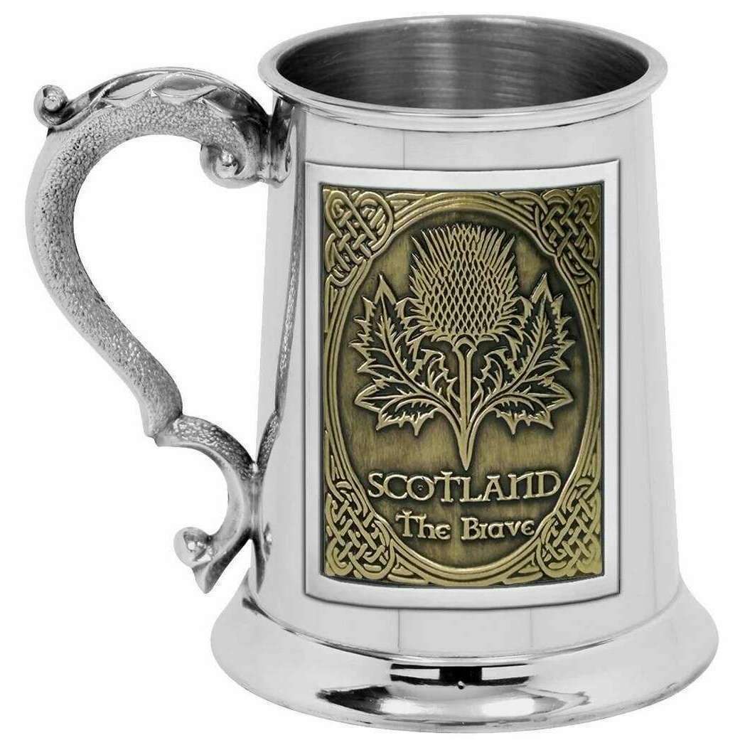 English Pewter Company Embossed Thistle 1 Pint Tankard - Silver/Brass Gold