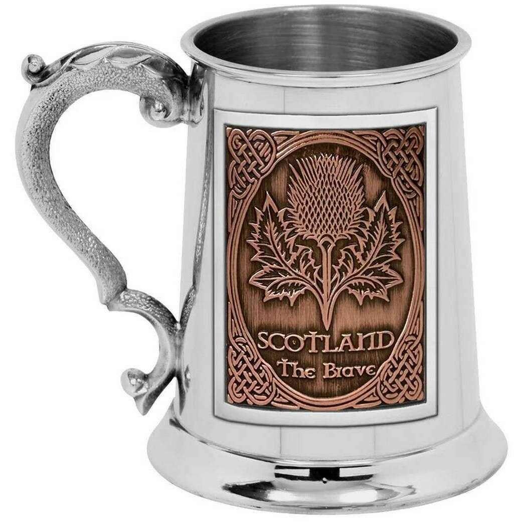 English Pewter Company Embossed Thistle 1 Pint Tankard - Silver/Copper Orange