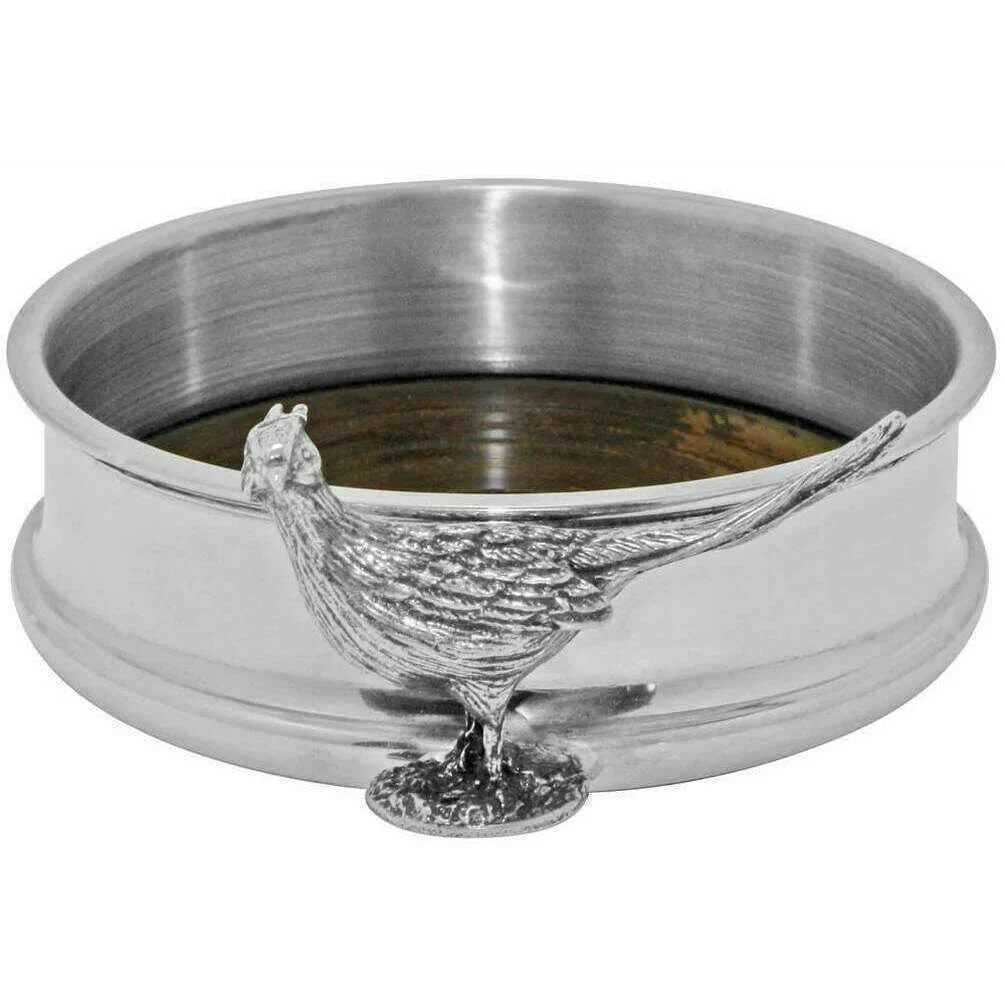 English Pewter Company Pheasant Wine Bottle Coaster - Silver