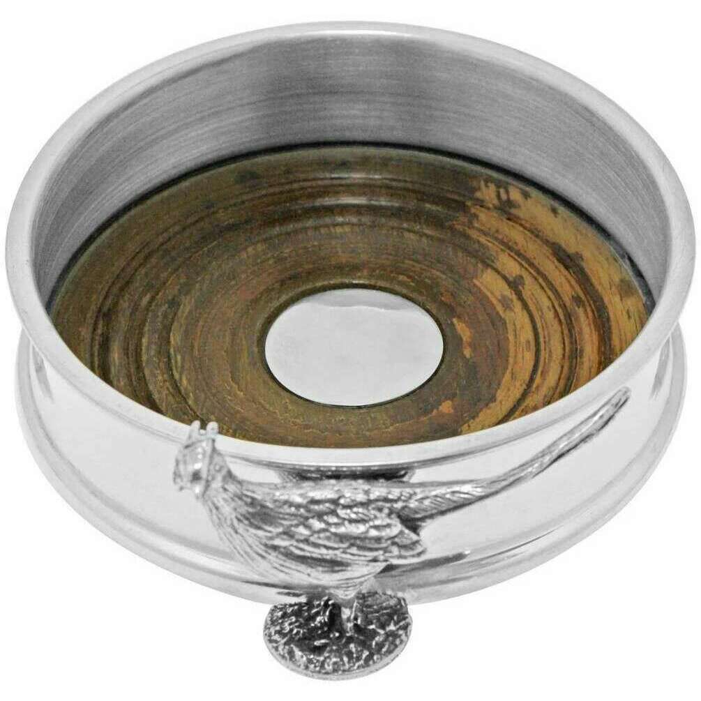 English Pewter Company Pheasant Wine Bottle Coaster - Silver - Image 2