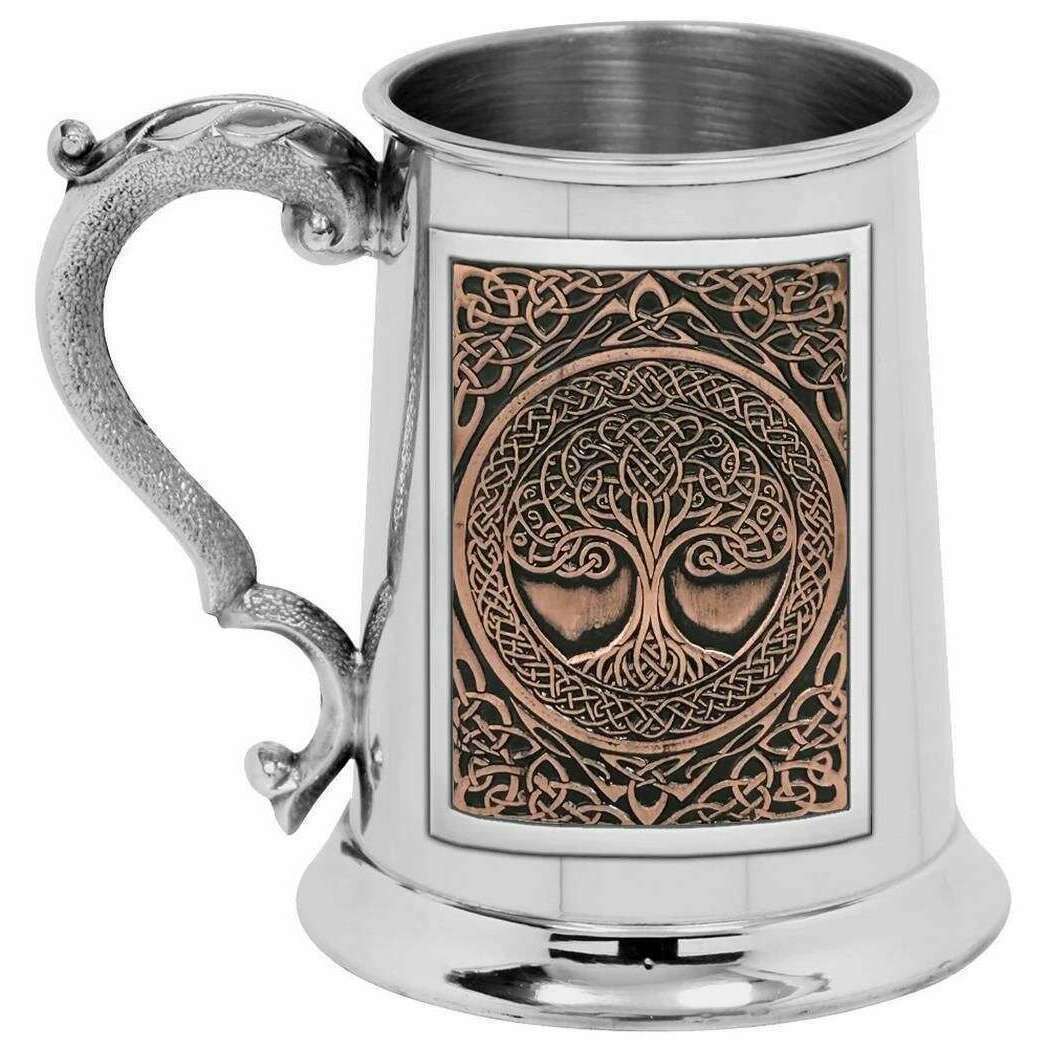 English Pewter Company Tree Of Life 1 Pint Tankard - Silver/Copper Orange