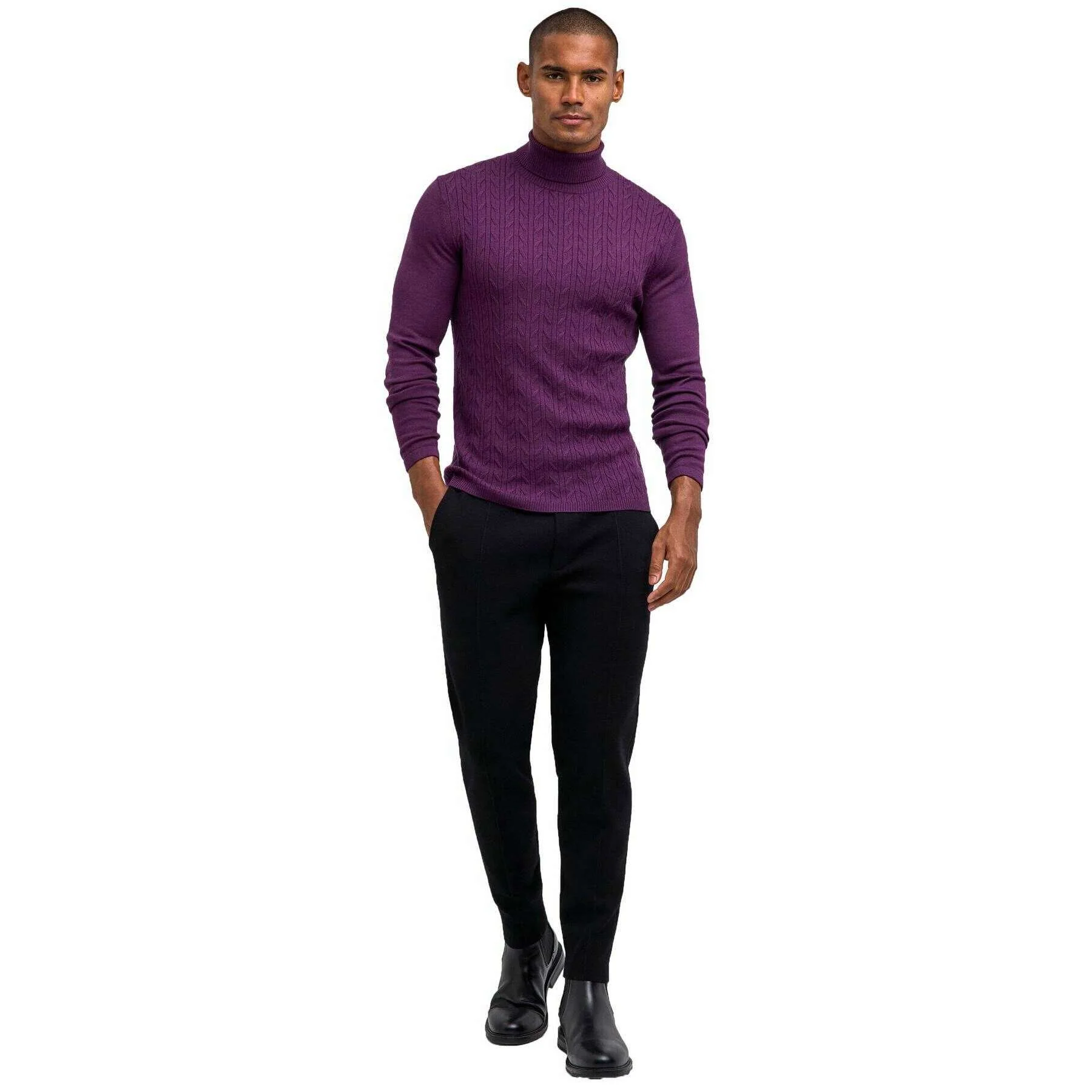 Falke Cashmere Touch Long Sleeve Roll Neck Sweater - Aubergine Purple - Image 6