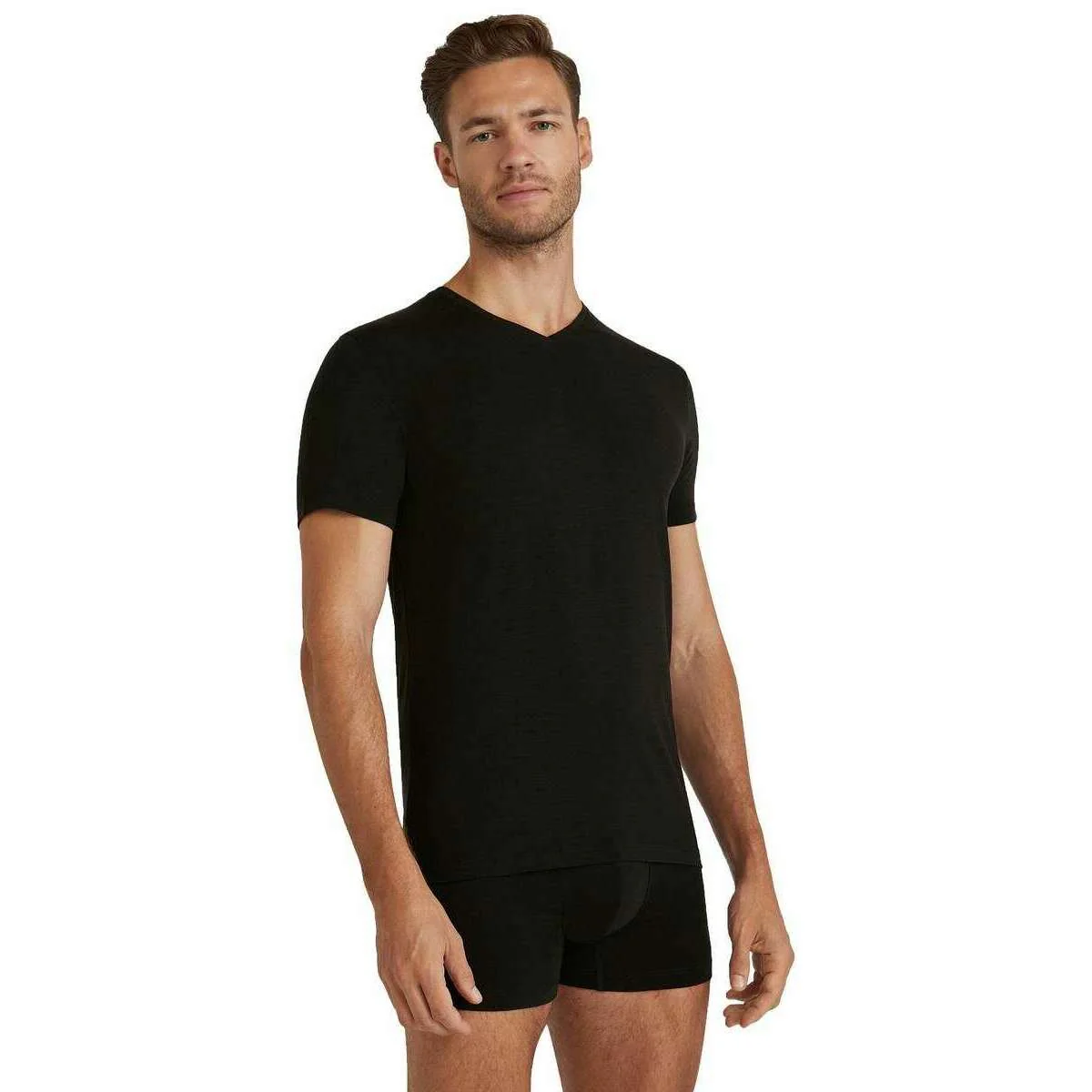 Falke Daily ClimaWool V-Neck T-Shirt - Black - Image 2
