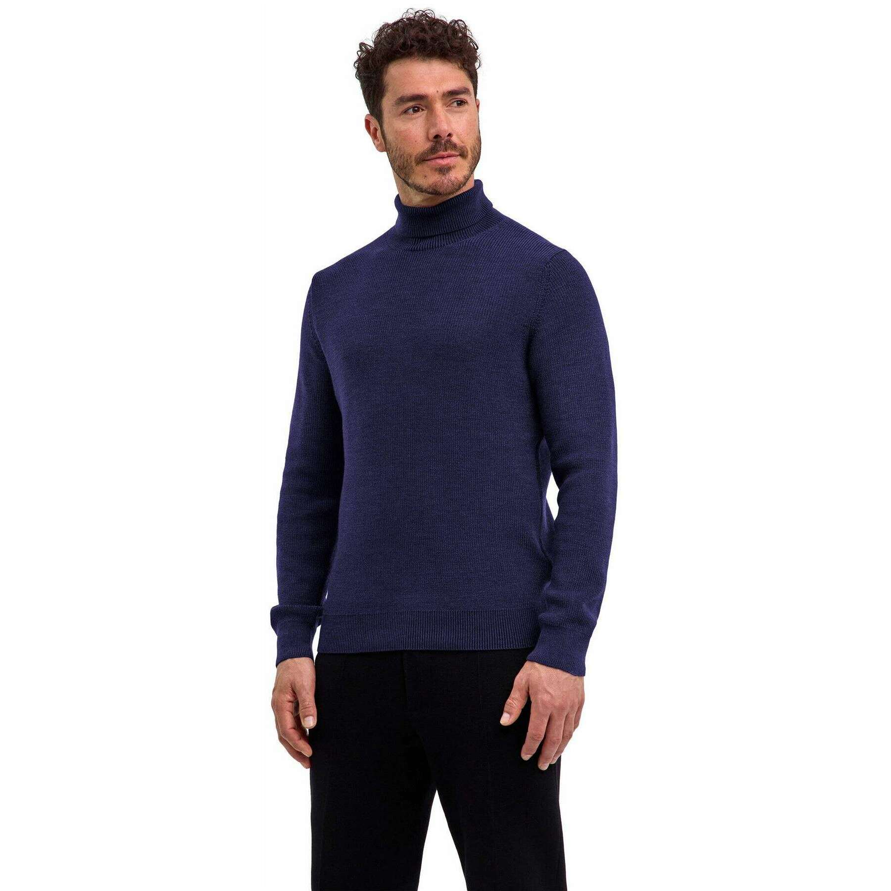 Falke Half Cardigan Roll Neck Sweater - Plum Navy - Image 2