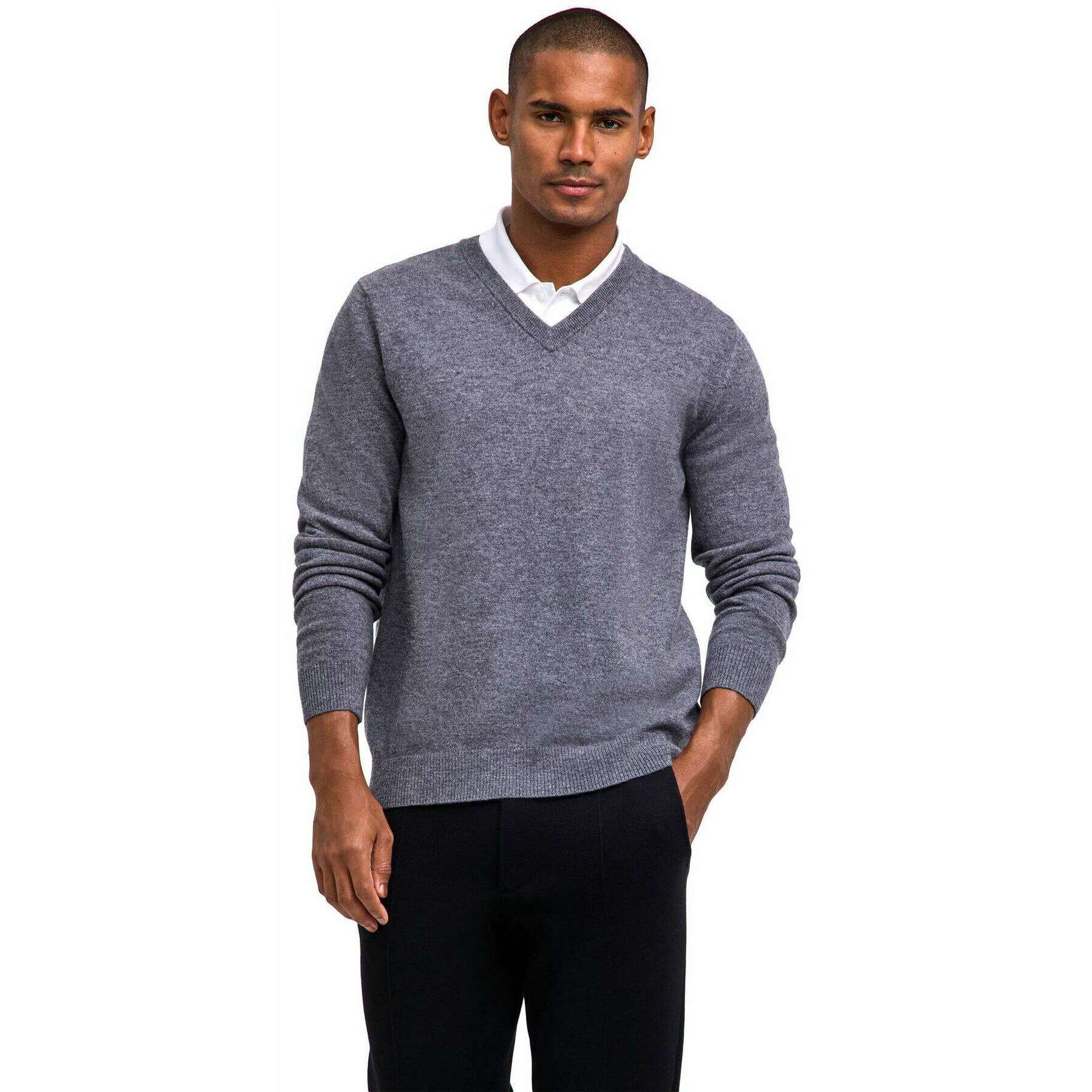 Falke Lambswool V-Neck Sweater - Heather Dark Grey - Image 2