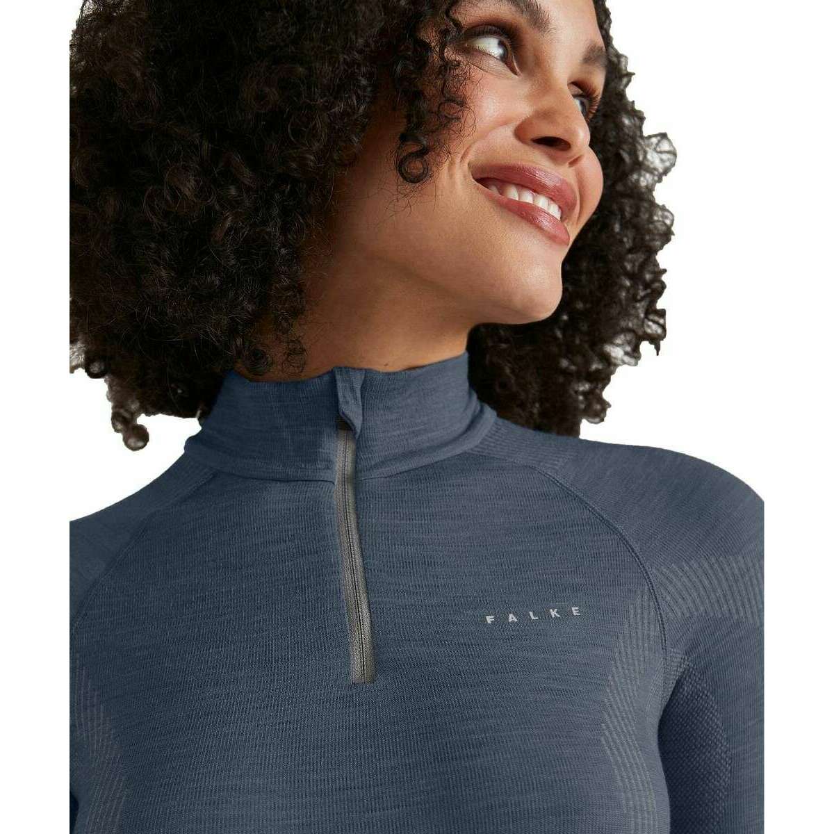 Falke Long Sleeve Zip Wool Tech Shirt - Capitain Blue - Image 4