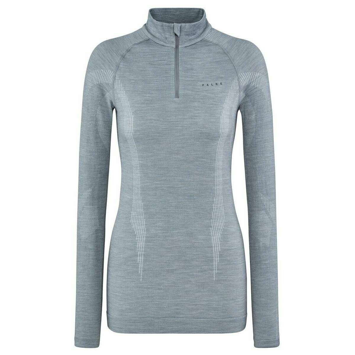 Falke Long Sleeve Zip Wool Tech Shirt - Grey Heather