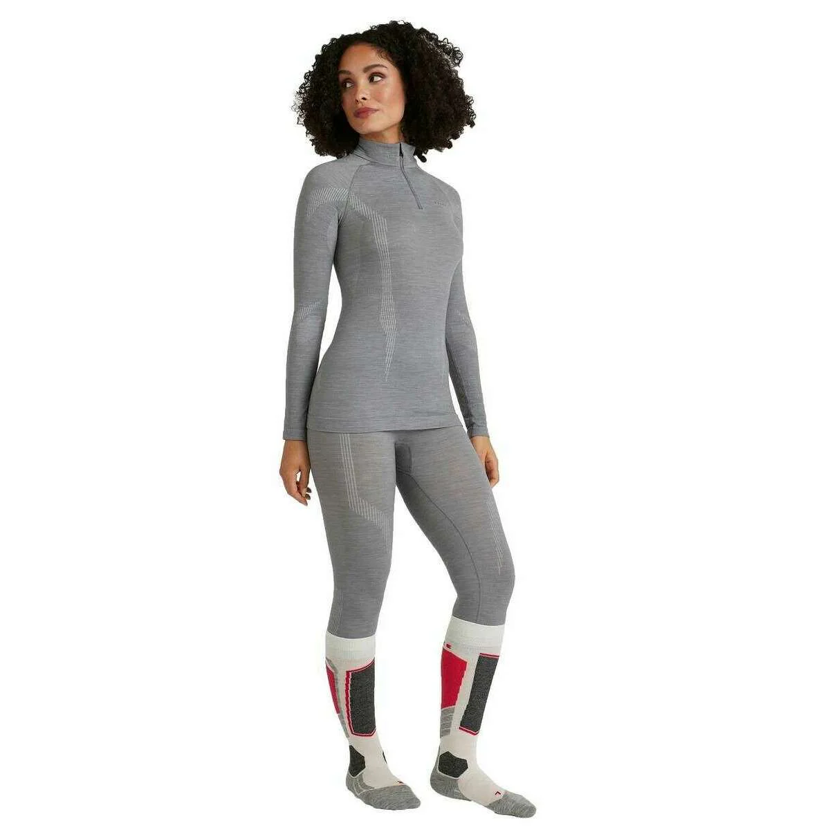 Falke Long Sleeve Zip Wool Tech Shirt - Grey Heather - Image 4