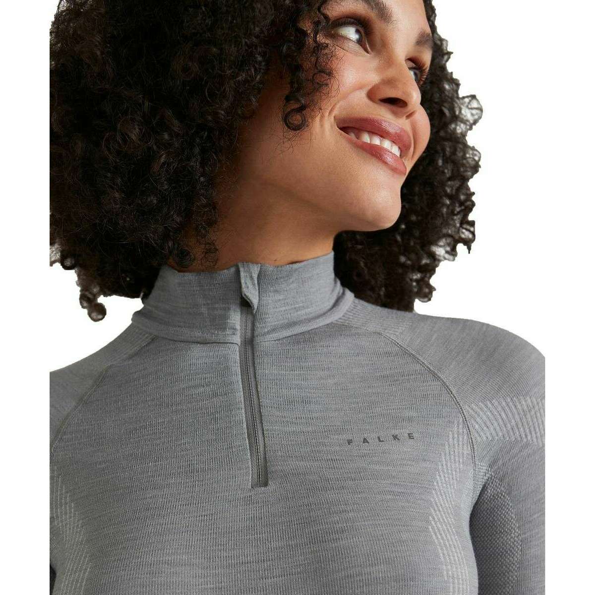 Falke Long Sleeve Zip Wool Tech Shirt - Grey Heather - Image 5