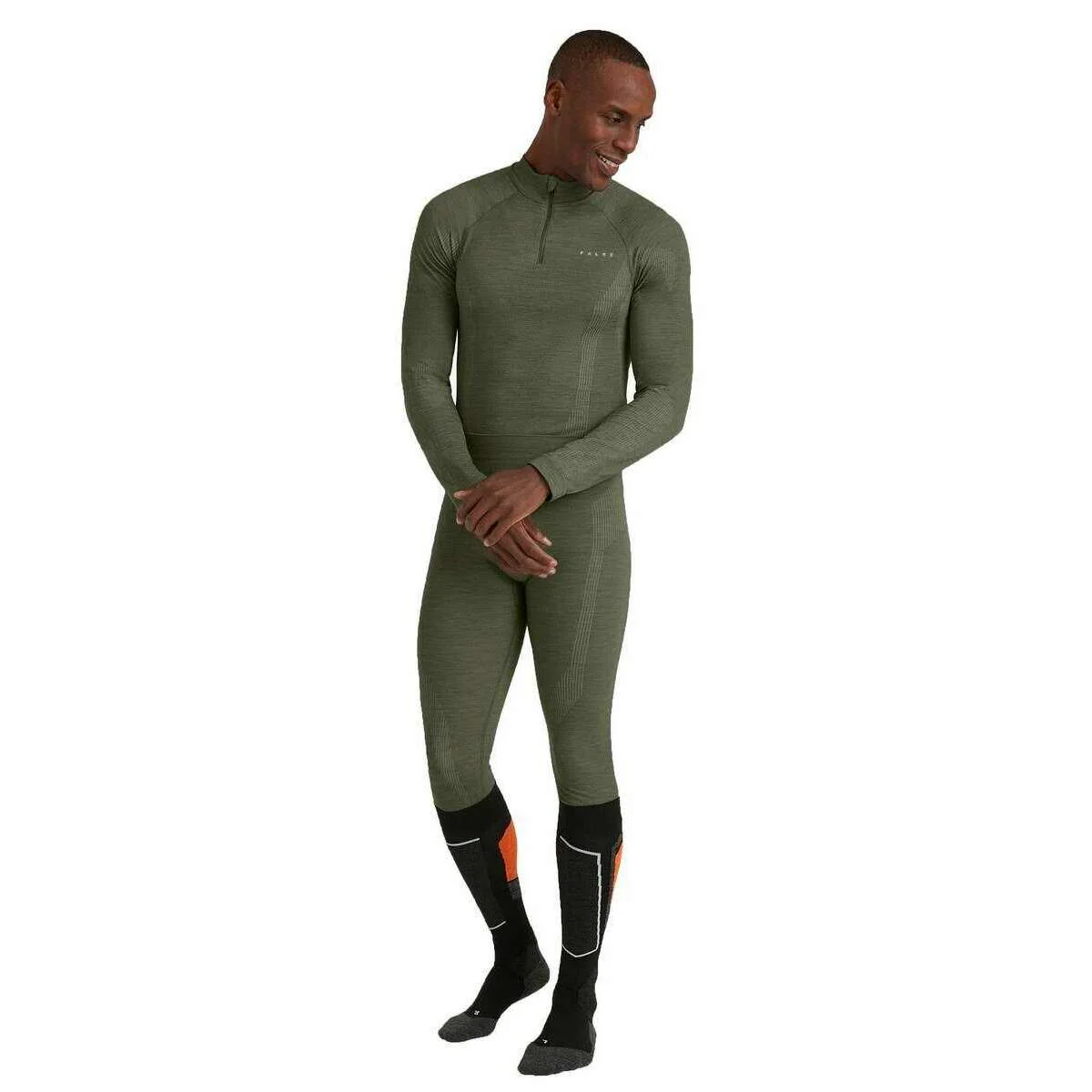 Falke Long Wool Tech Tights - Olive Green - Image 3