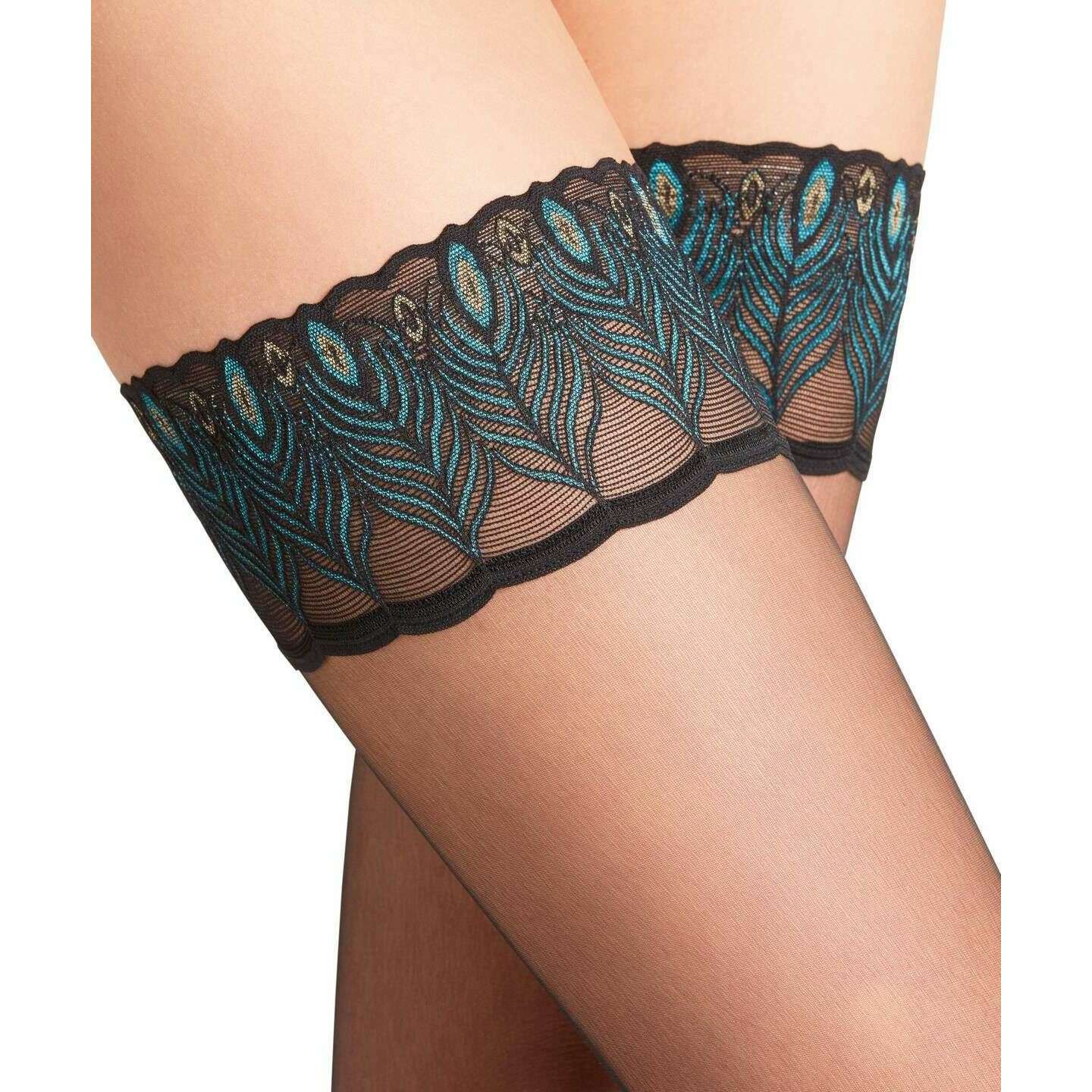 Falke Lunelle 8 Denier Stay-Ups - Black/Green - Image 5