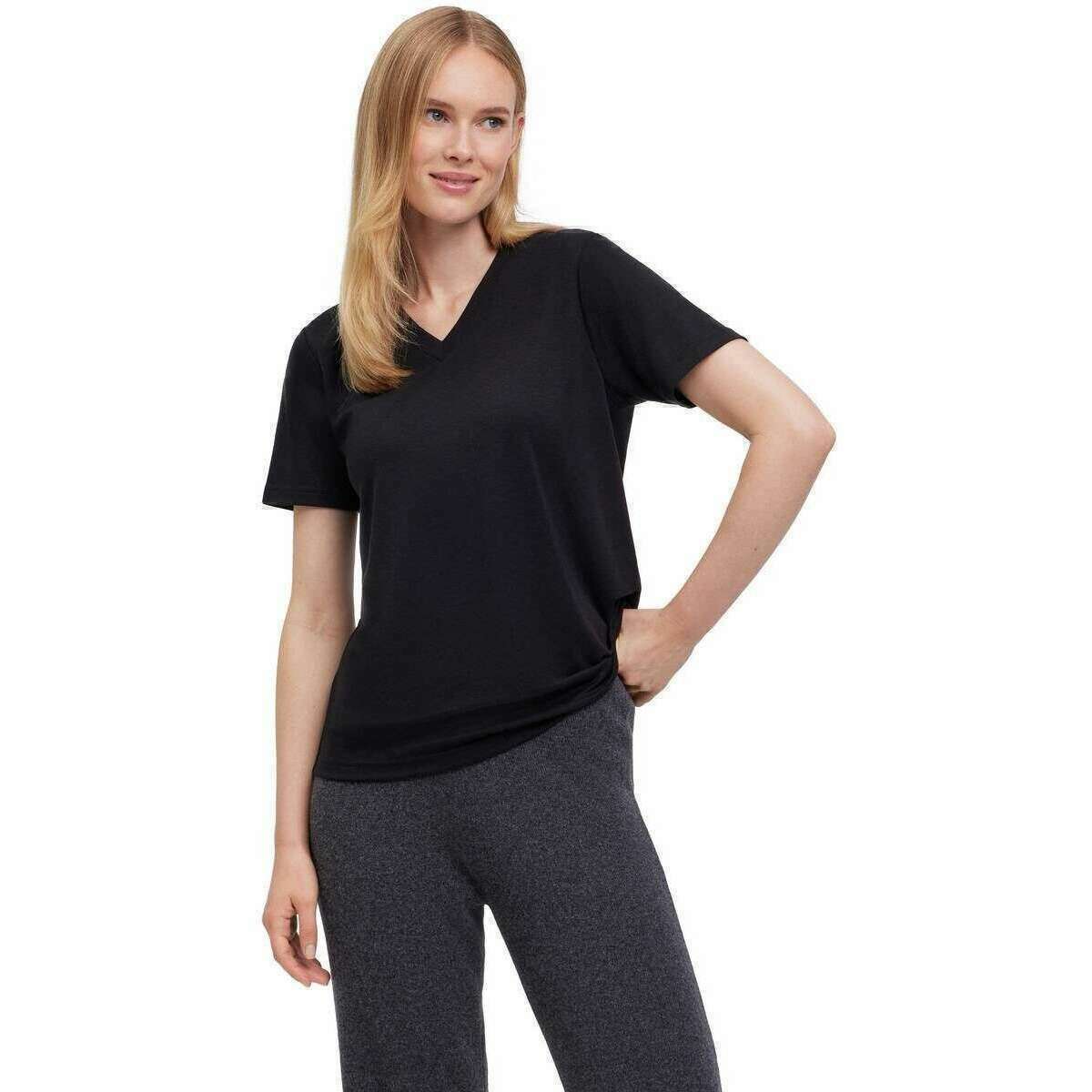 Falke Lyocell Blend V-Neck T-Shirt - Black - Image 2