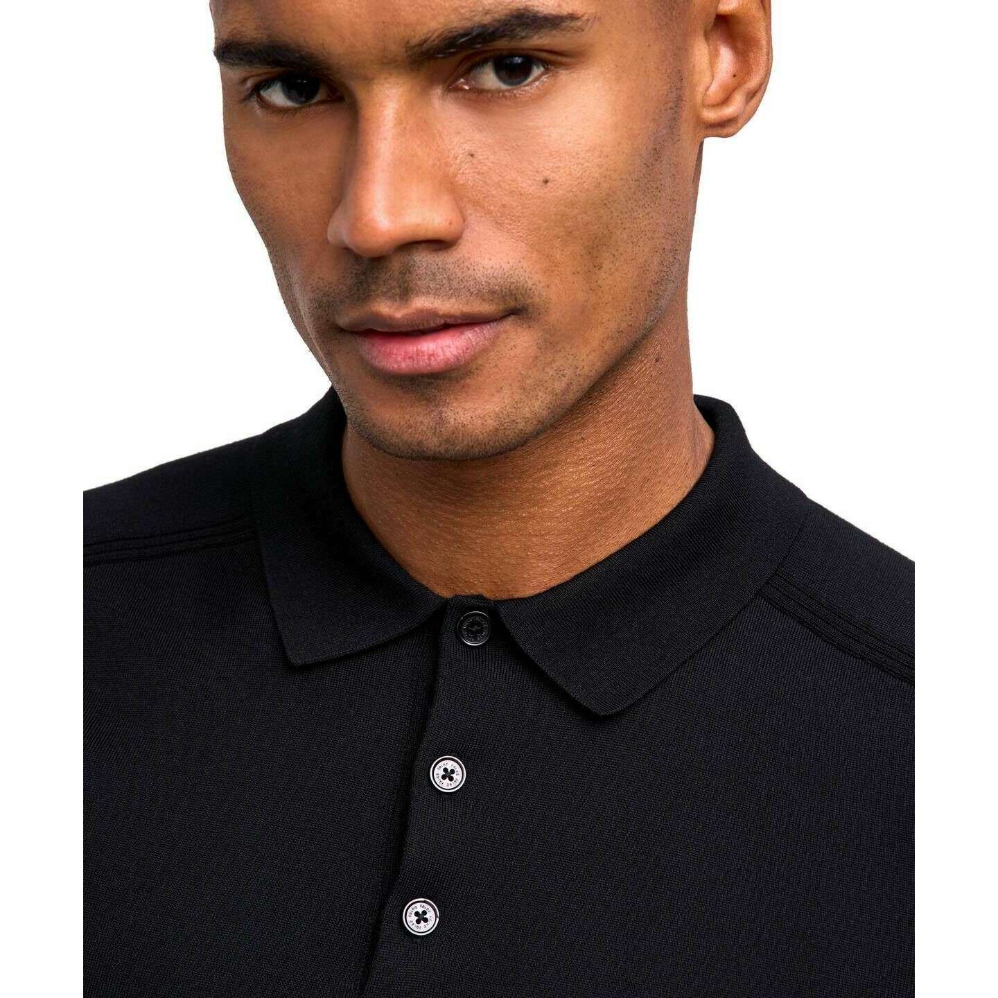 Falke Merino Ultra-Fine Long Sleeve Polo Shirt - Black - Image 2