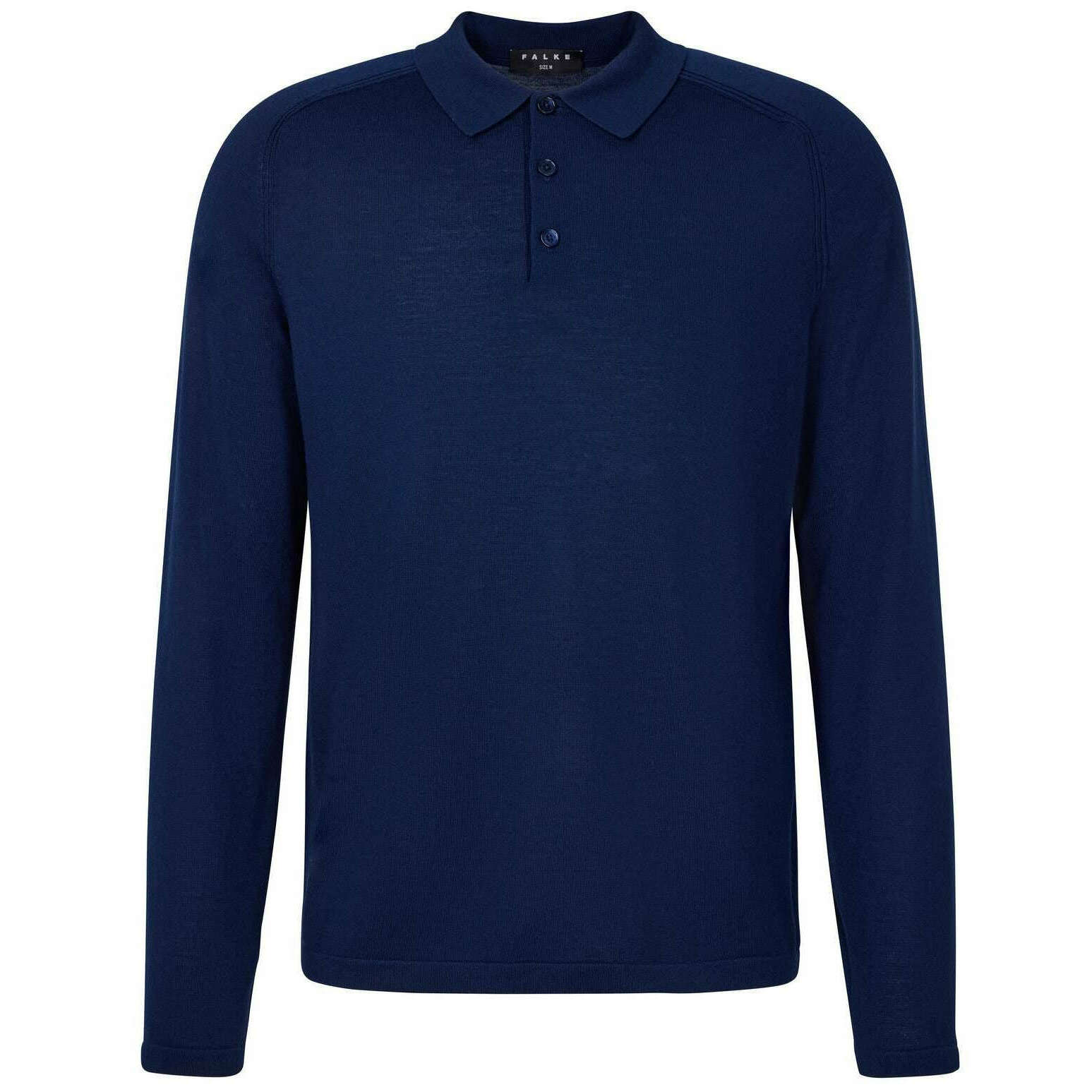 Falke Merino Ultra-Fine Long Sleeve Polo Shirt - Space Blue