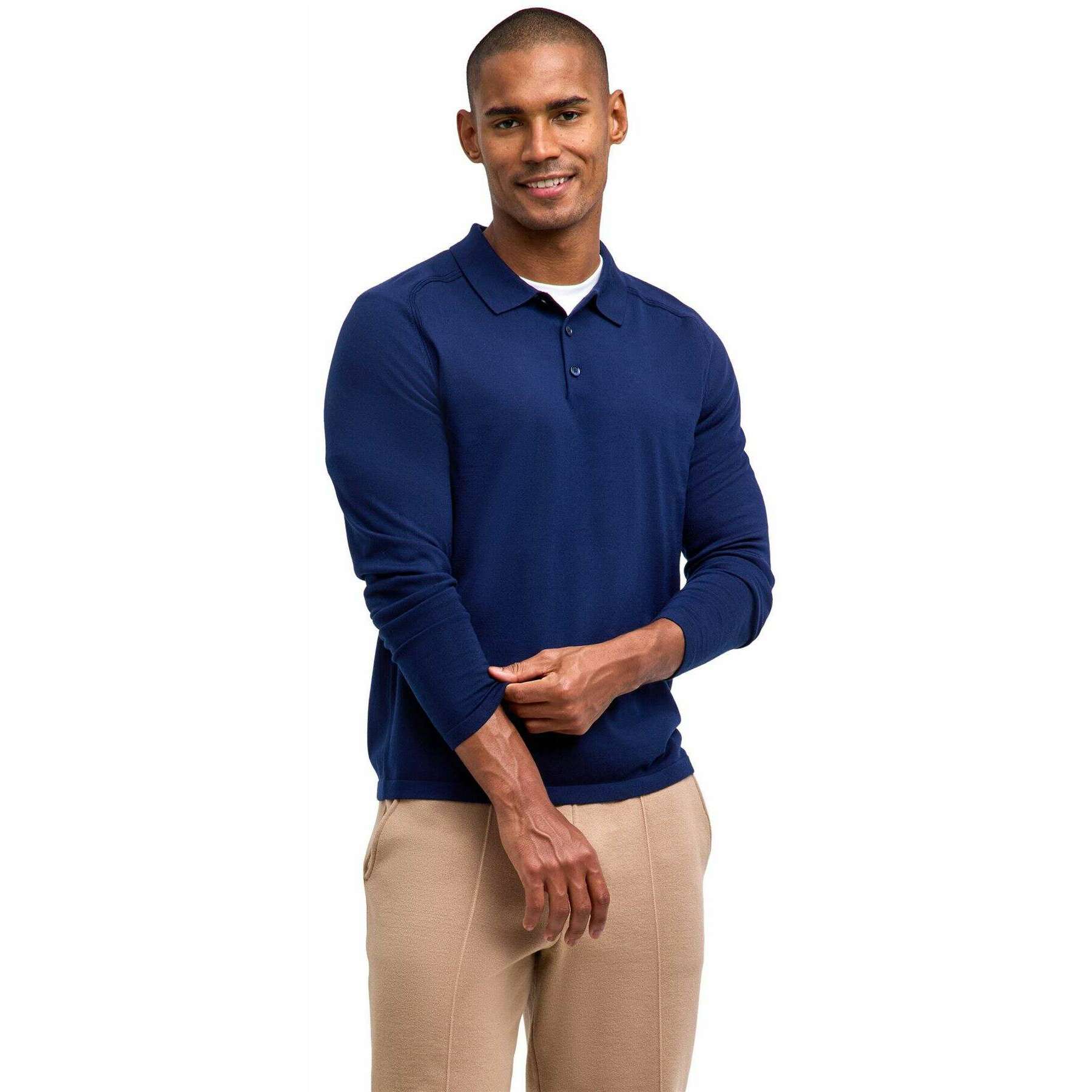 Falke Merino Ultra-Fine Long Sleeve Polo Shirt - Space Blue - Image 2