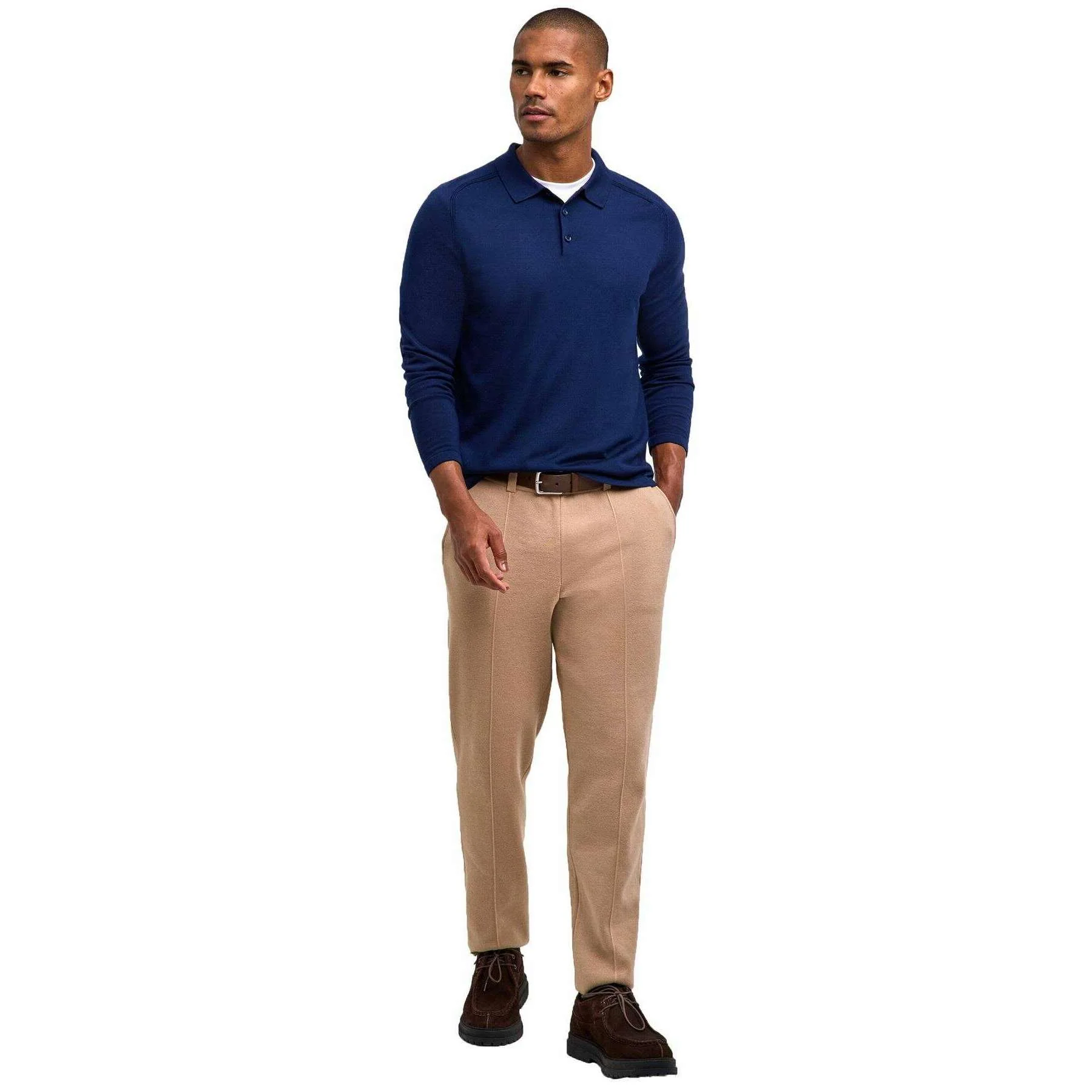 Falke Merino Ultra-Fine Long Sleeve Polo Shirt - Space Blue - Image 6