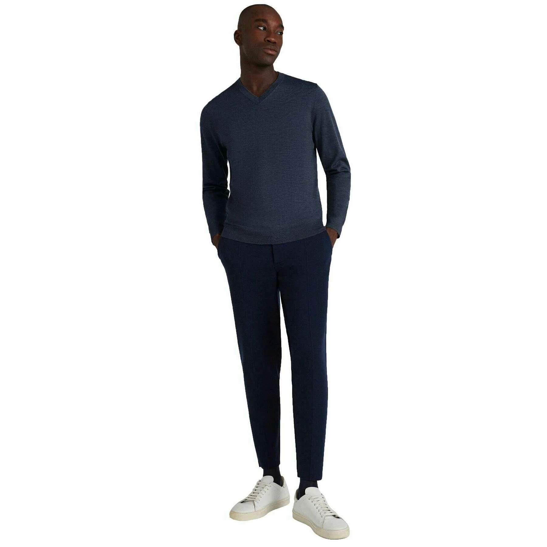 Falke Merino Ultra-Fine V-Neck Sweater - Space Blue - Image 6