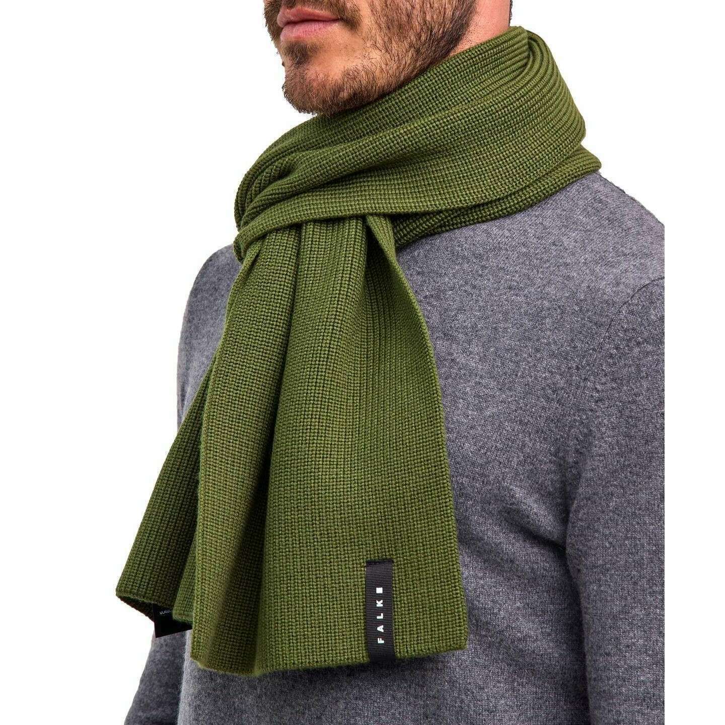 Falke Merino Ultrafine Ribbed Scarf - Olive Green - Image 3