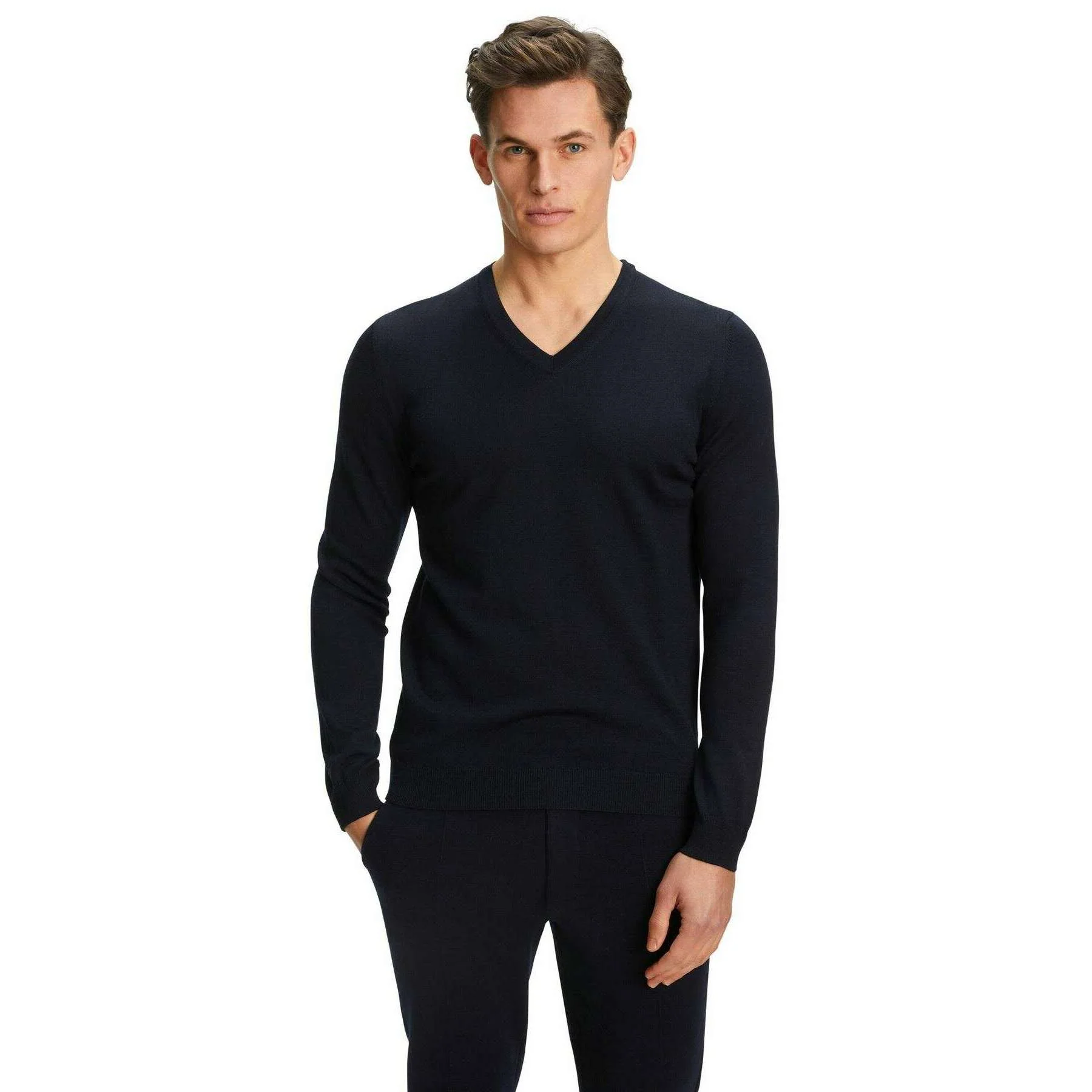 Falke Merino X-Fine V-Neck Sweater - Night Sky Navy - Image 2