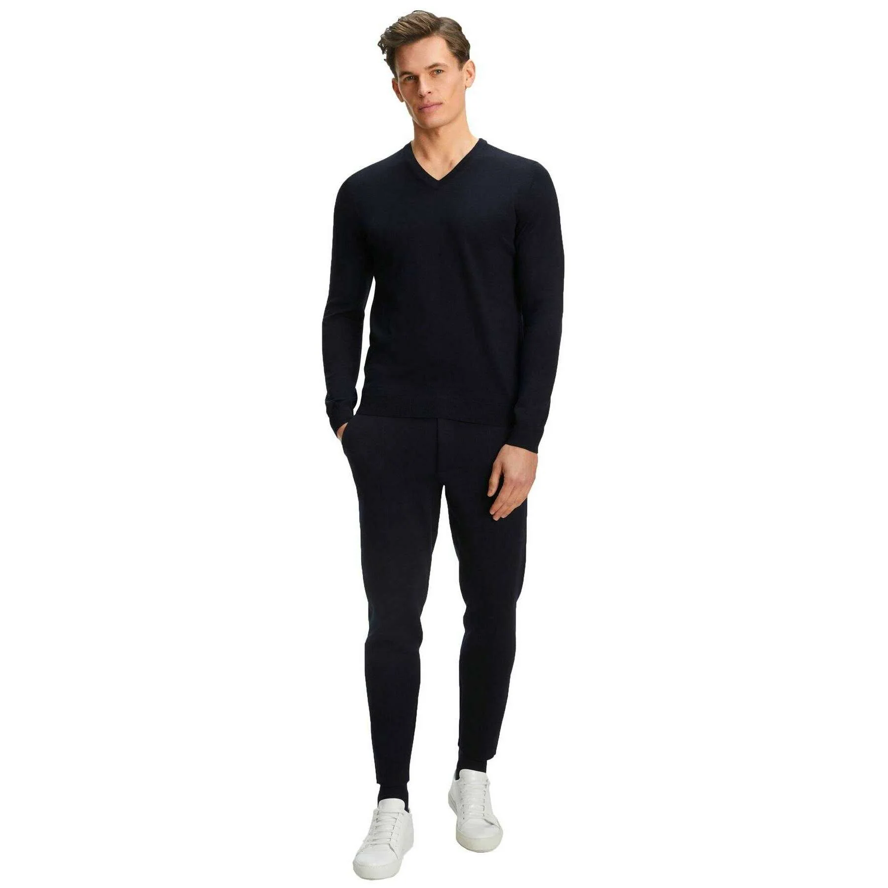 Falke Merino X-Fine V-Neck Sweater - Night Sky Navy - Image 7