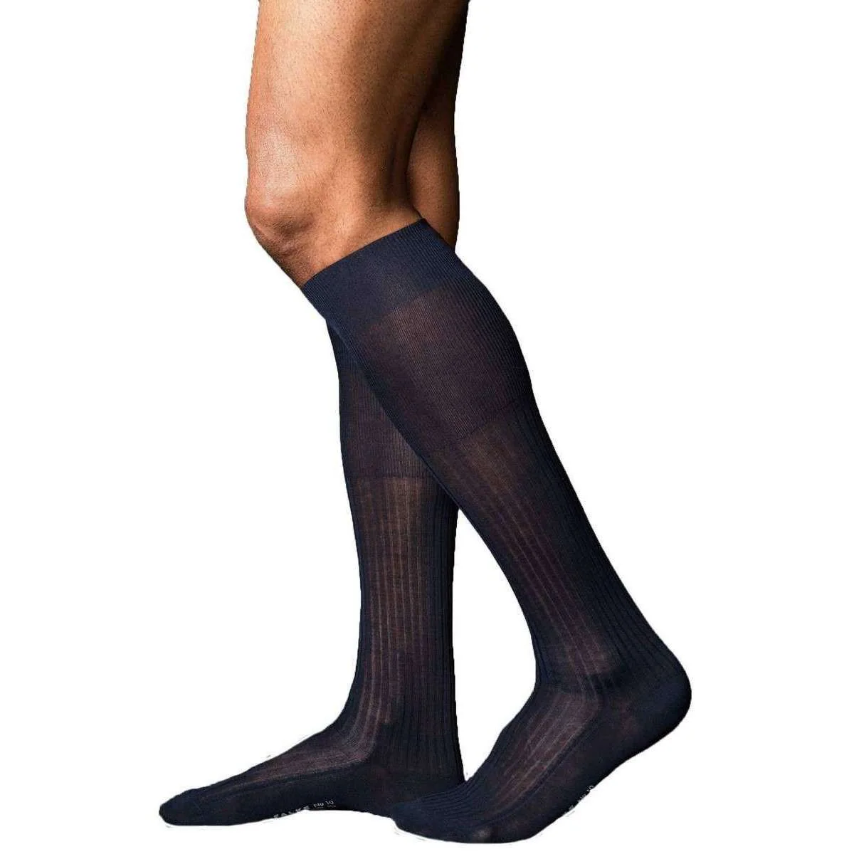Falke No10 Pure Fil d'Ecosse Smooth Ribbed Knit Knee High Socks - Dark Navy - Image 2