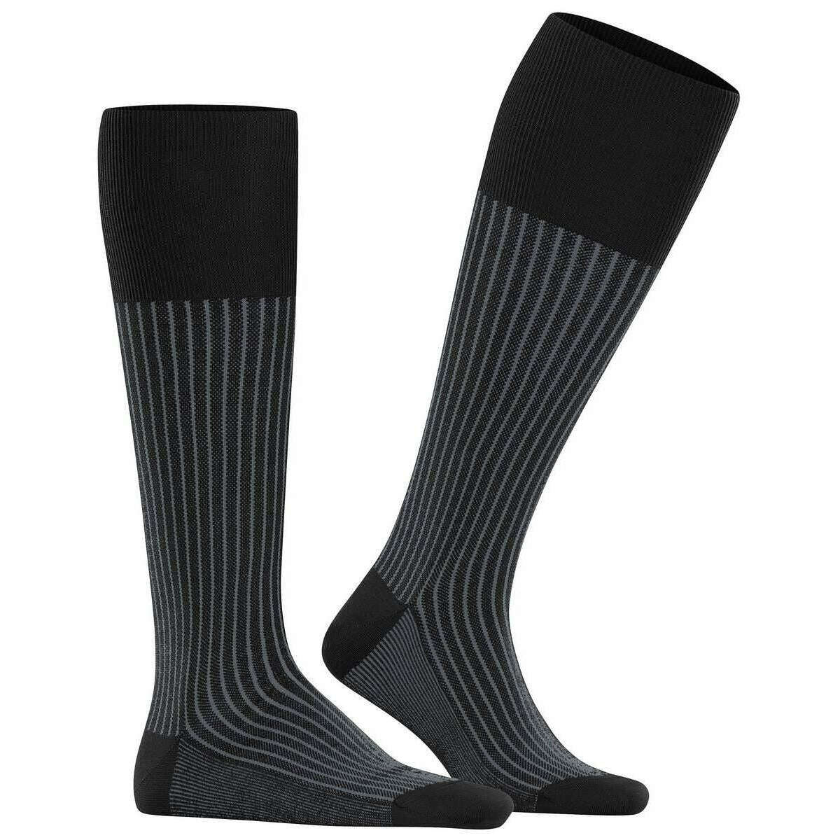 Falke Oxford Stripe Knee High Socks - Black Mix - Image 2