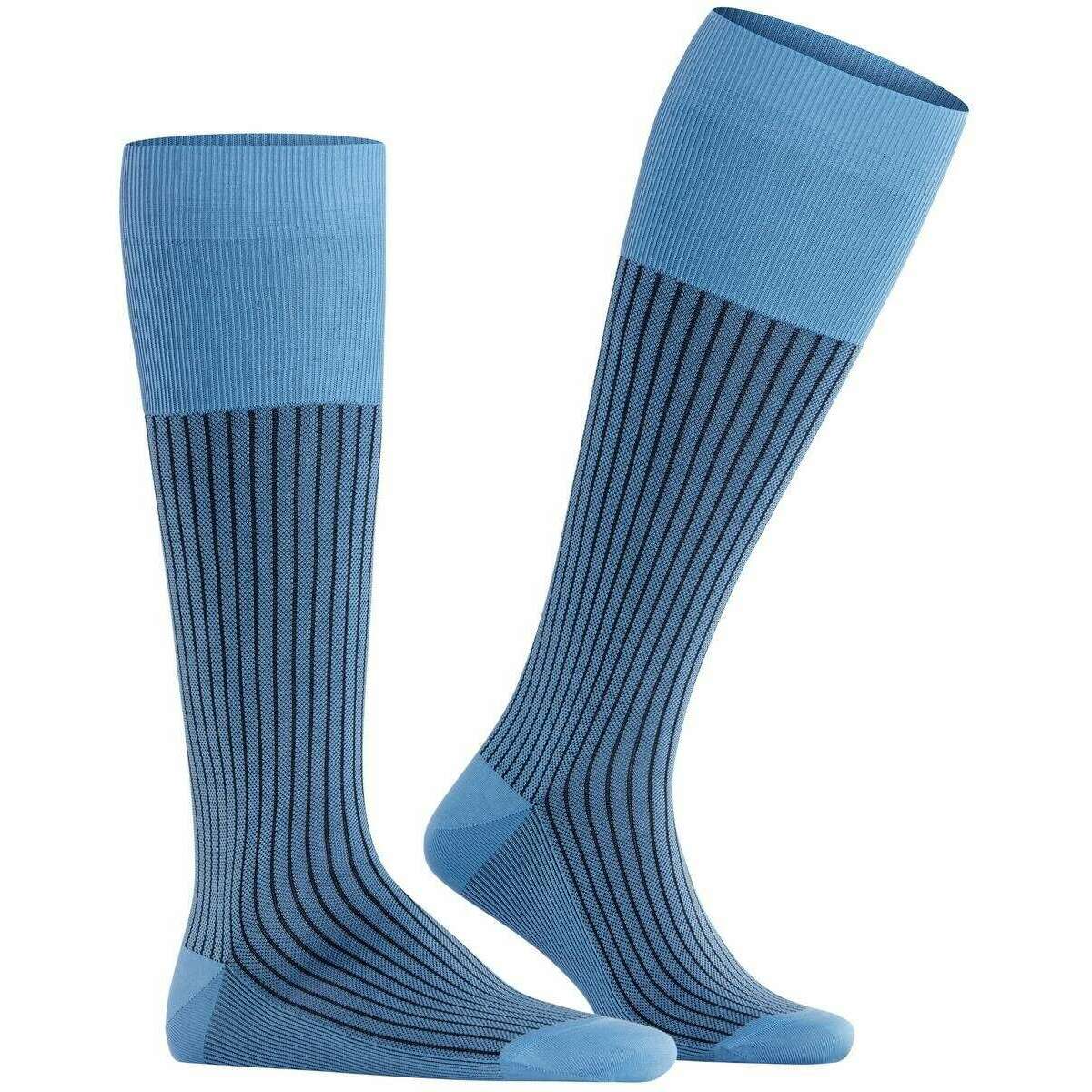 Falke Oxford Stripe Knee High Socks - Cornflower Blue - Image 2