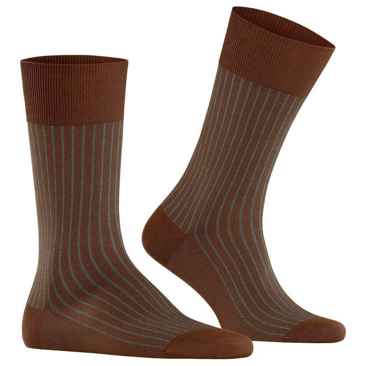 Falke Oxford Stripe Socks - Terracotta Brown - Image 2